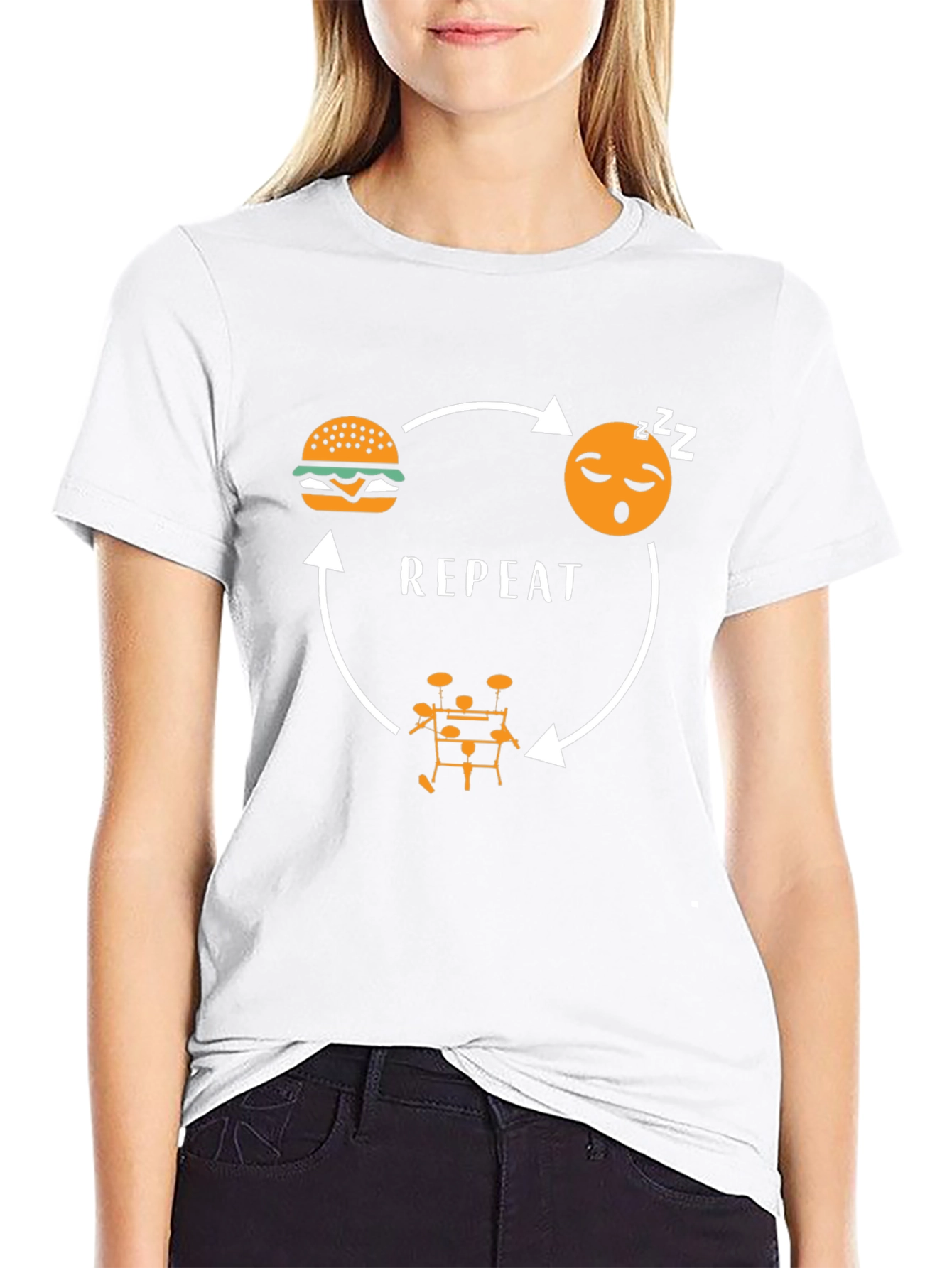Eat Sleep Drums Repeat Black Graphic Tee