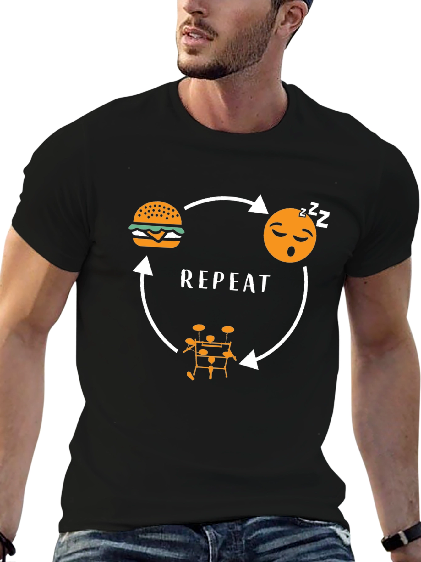 Eat Sleep Drums Repeat Black Graphic Tee