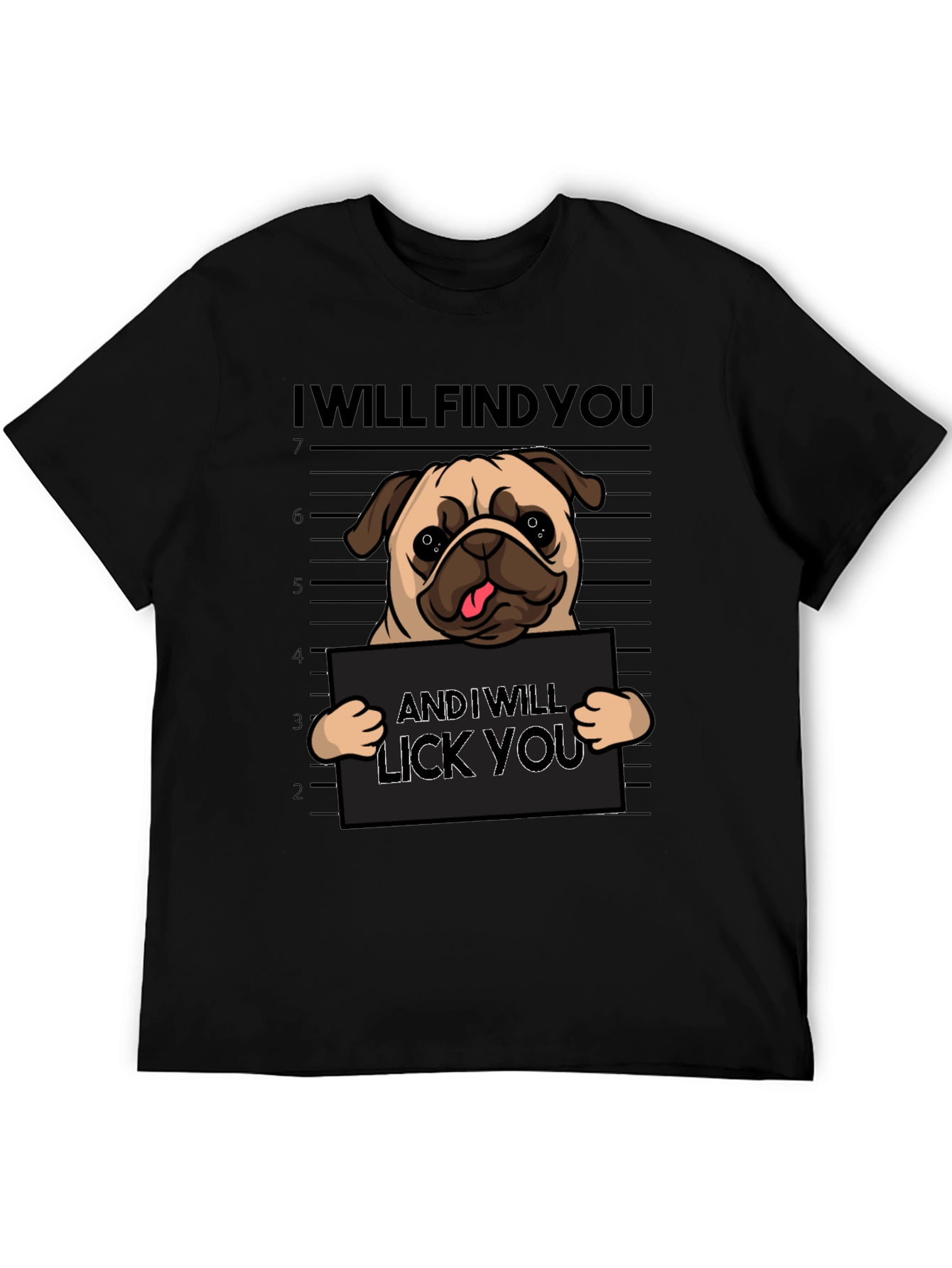 Funny Pug Mugshot Graphic T-Shirt
