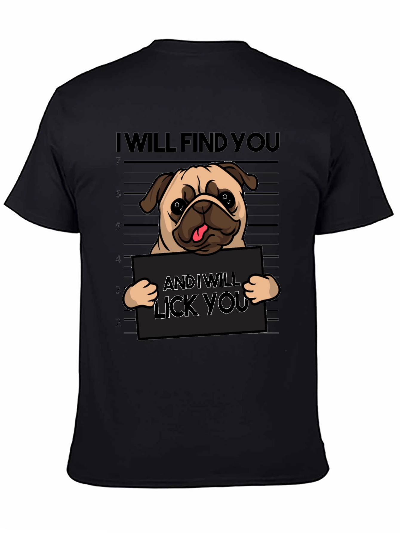 Funny Pug Mugshot Graphic T-Shirt