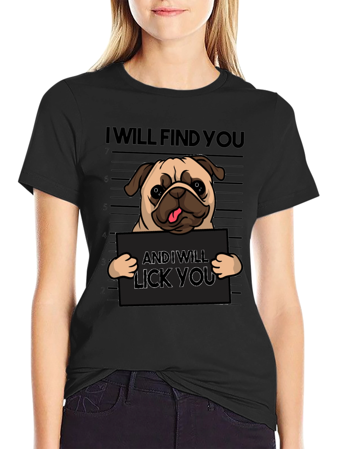 Funny Pug Mugshot Graphic T-Shirt