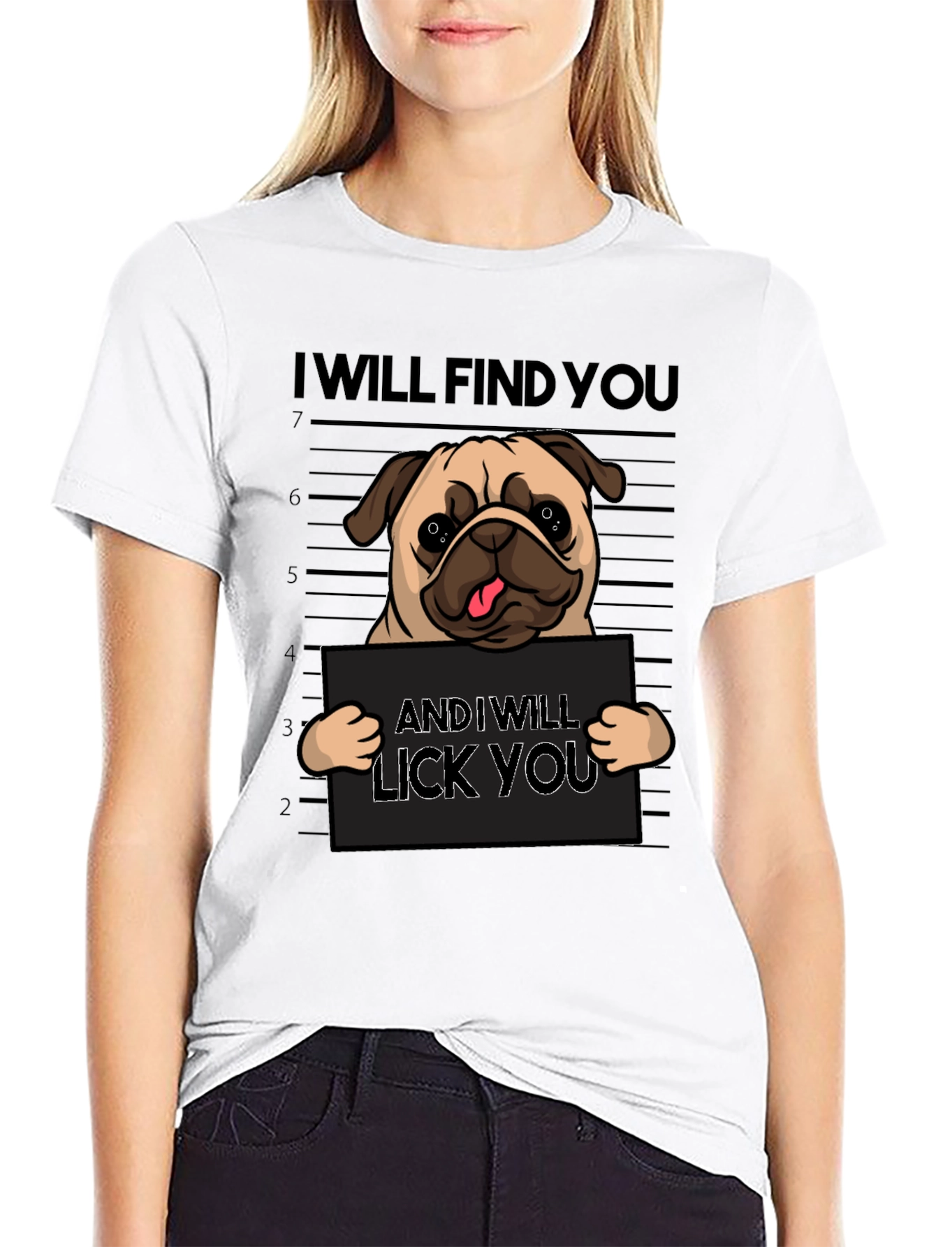 Funny Pug Mugshot Graphic T-Shirt