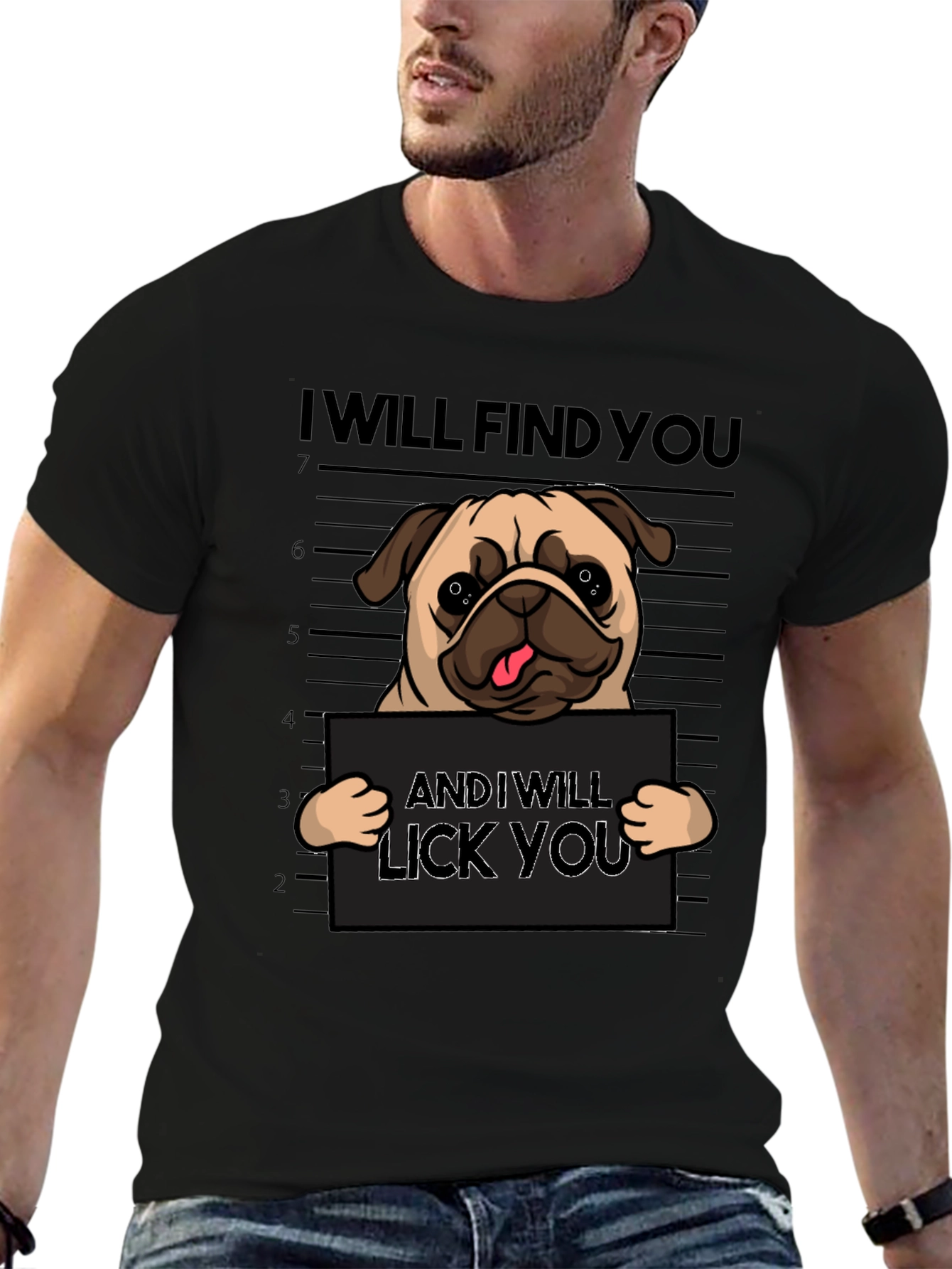 Funny Pug Mugshot Graphic T-Shirt