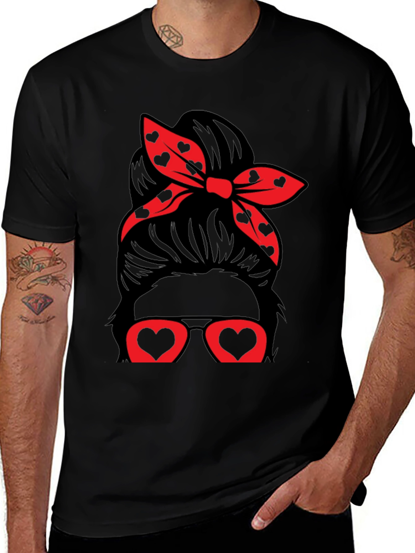 Messy Bun Heart Glasses Valentines Day T-Shirt