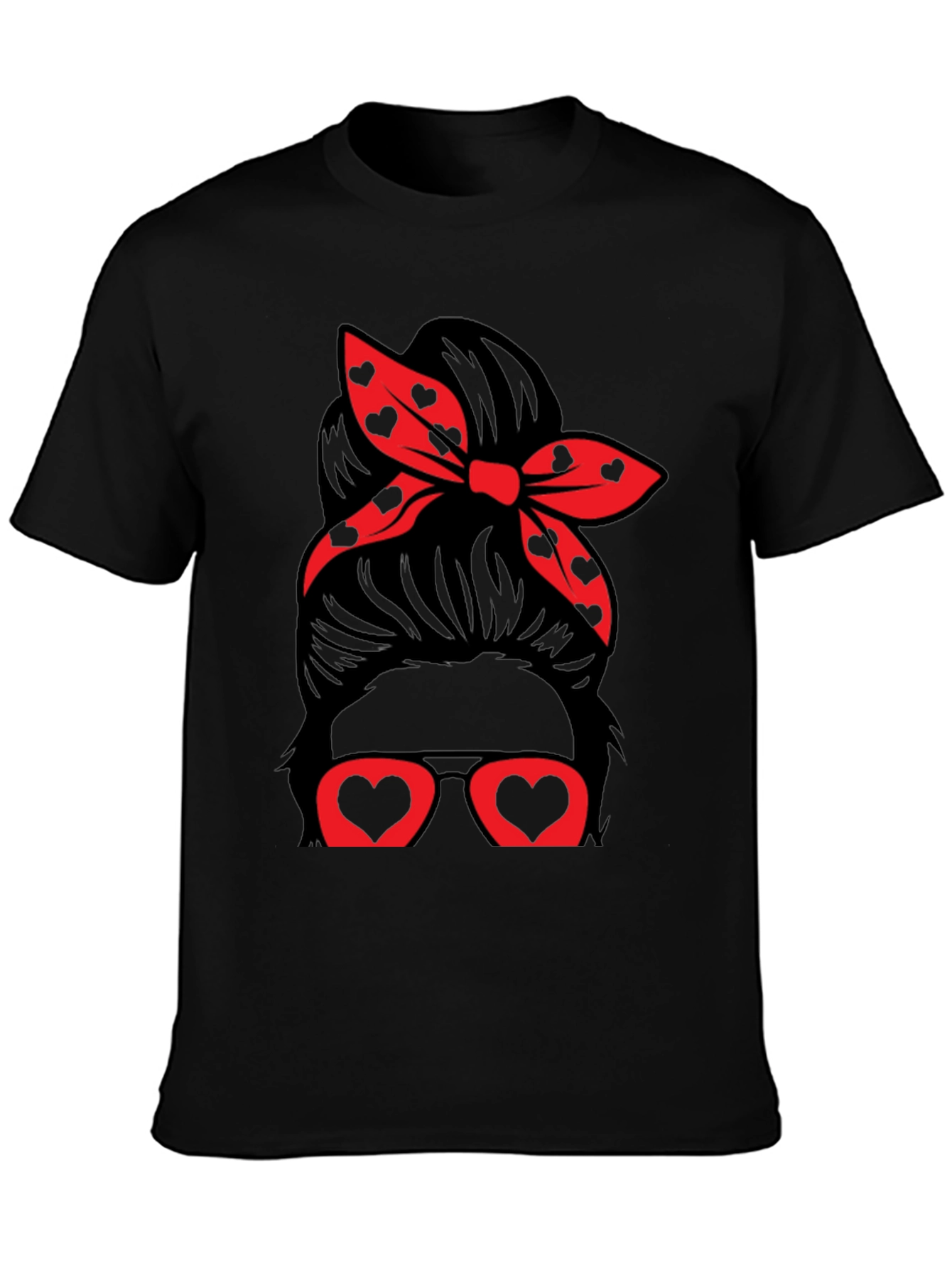 Messy Bun Heart Glasses Valentines Day T-Shirt