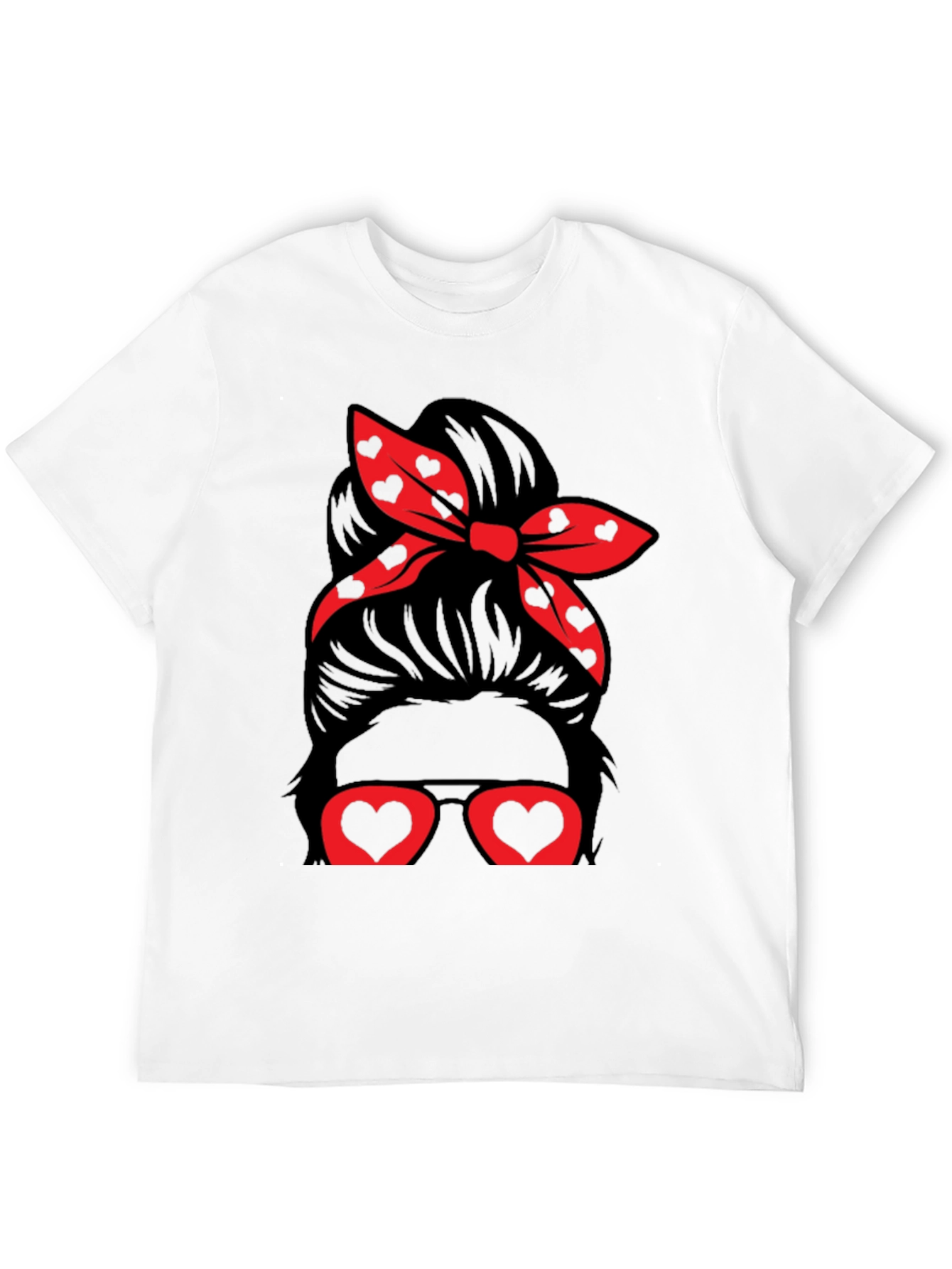 Messy Bun Heart Glasses Valentines Day T-Shirt