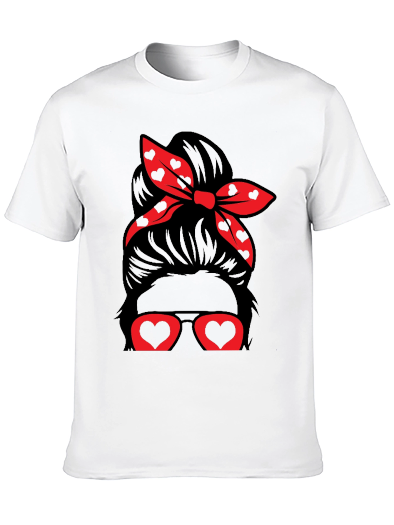 Messy Bun Heart Glasses Valentines Day T-Shirt