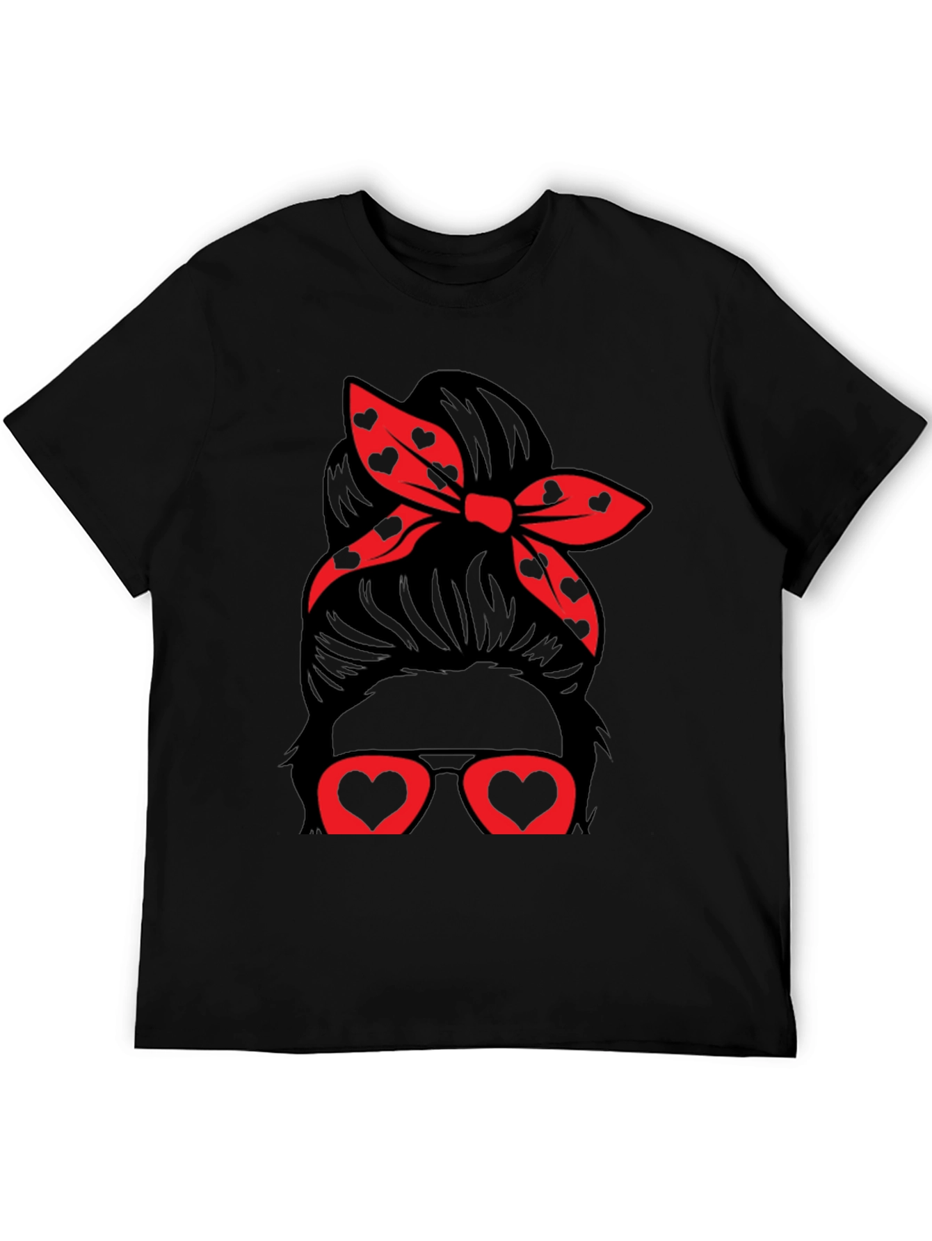 Messy Bun Heart Glasses Valentines Day T-Shirt