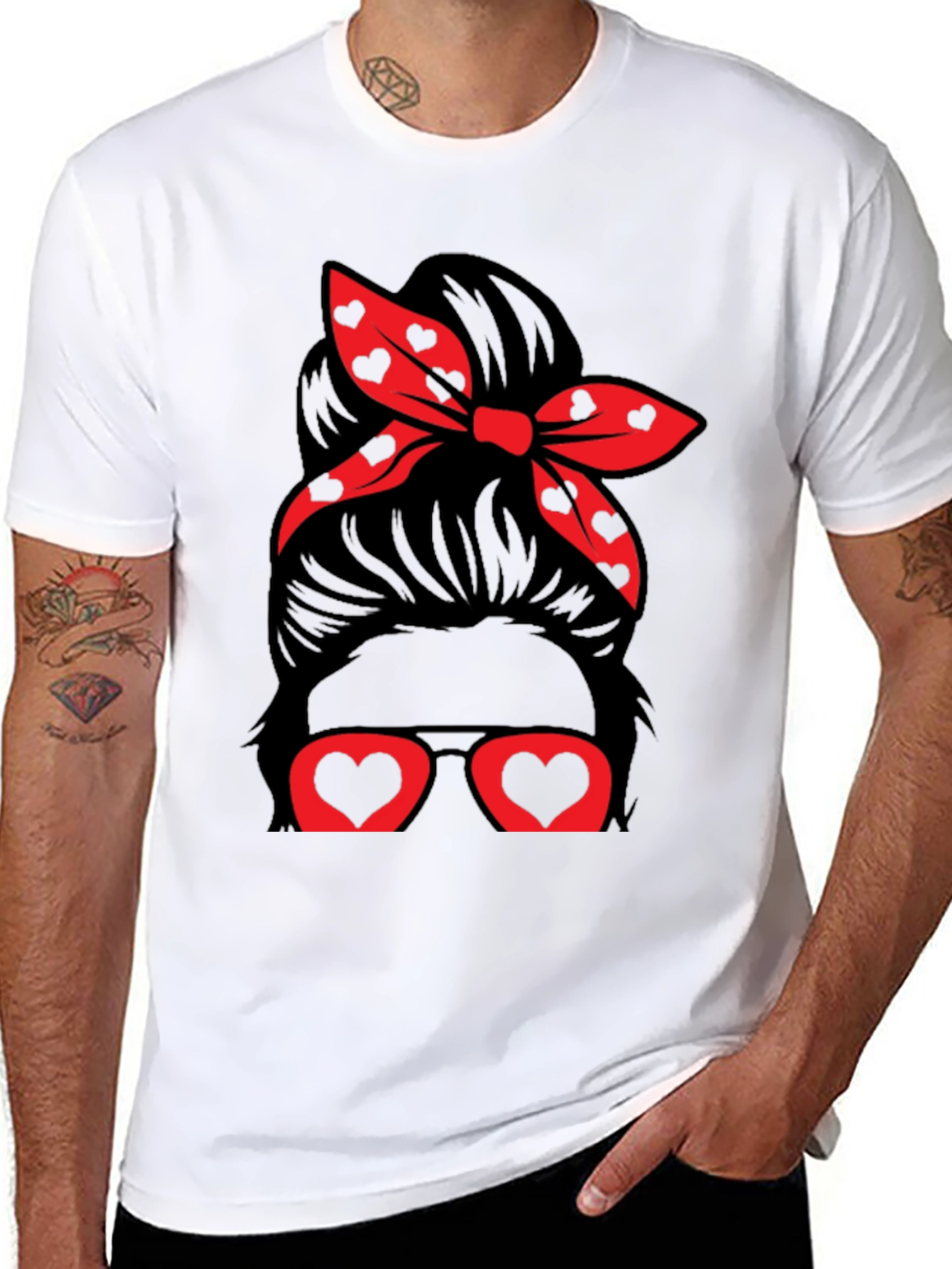 Messy Bun Heart Glasses Valentines Day T-Shirt