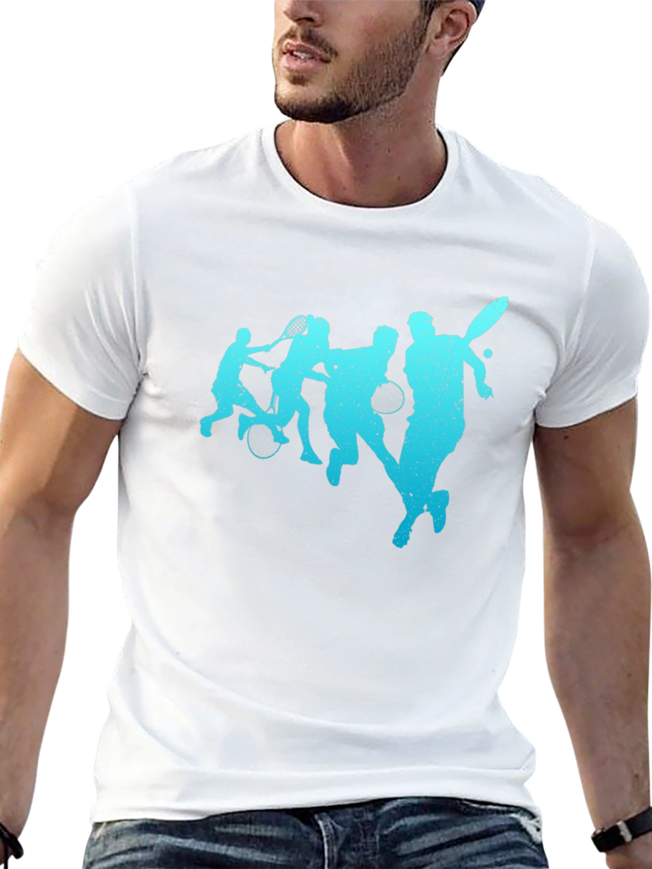 Mens Black Tennis Player Graphic T-Shirt