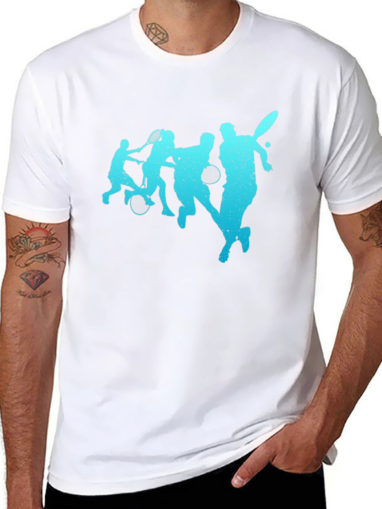 Mens Black Tennis Player Graphic T-Shirt