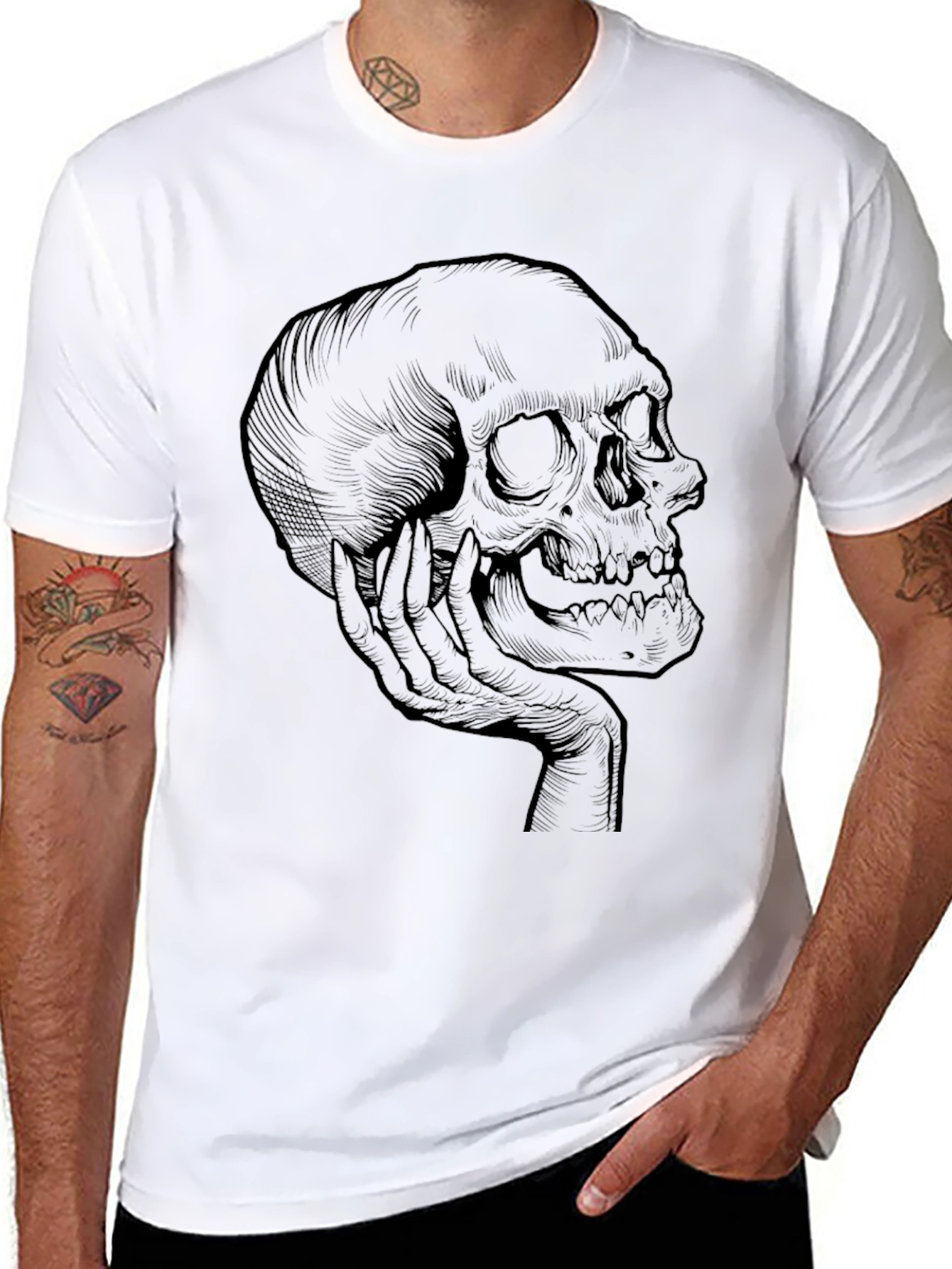 Skull Contemplation Graphic Tee - Dark Humor Shirt