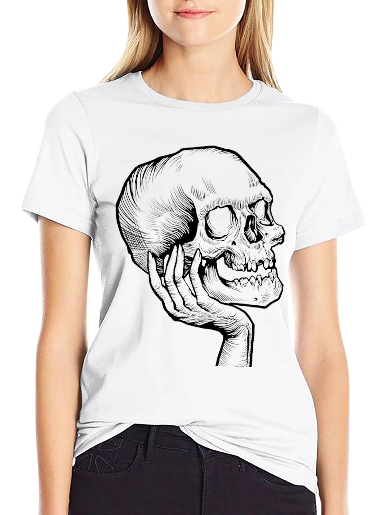 Skull Contemplation Graphic Tee - Dark Humor Shirt