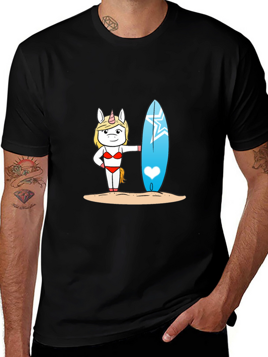 Unicorn Surfer T-Shirt - Black Graphic Tee