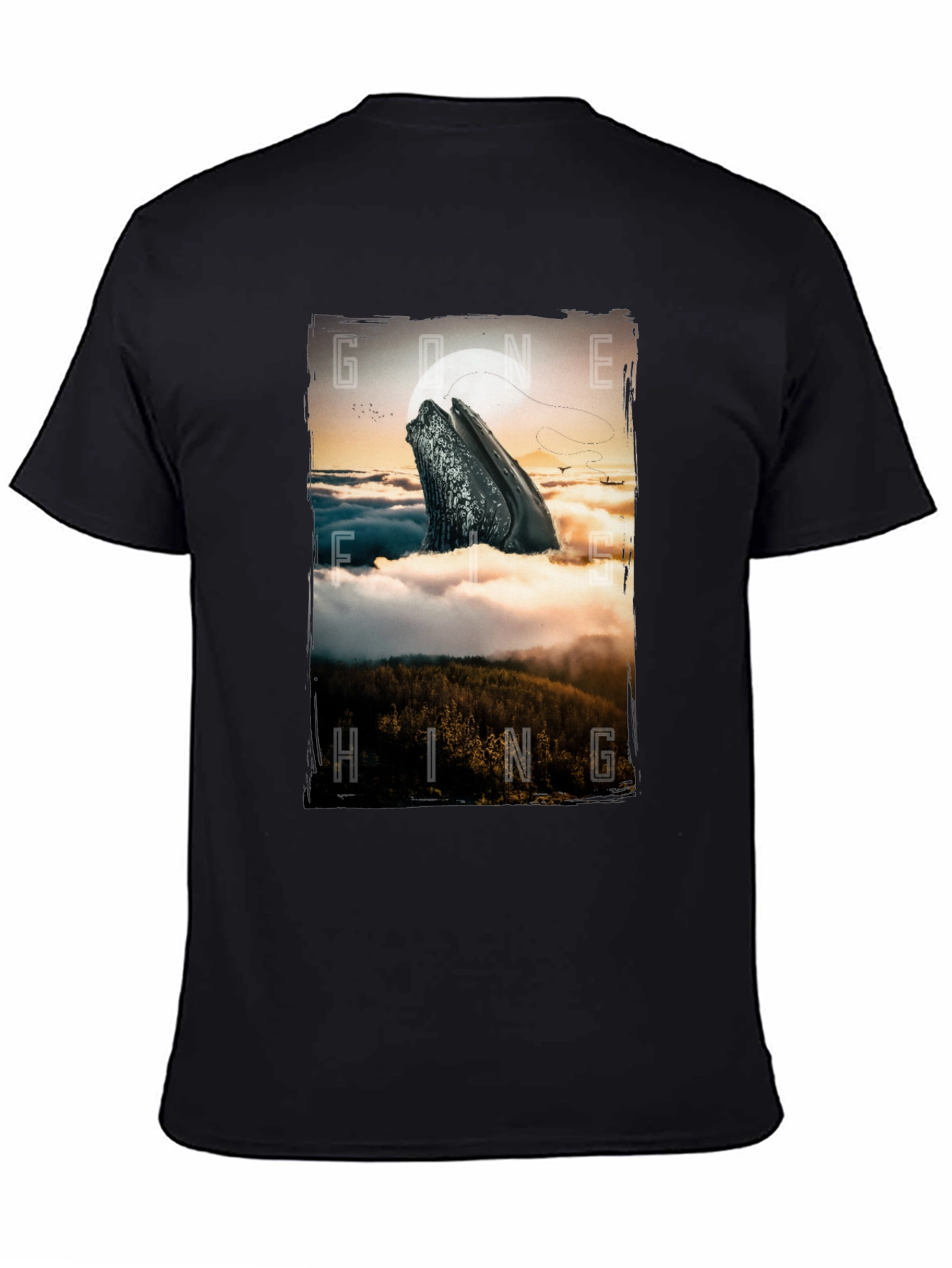 Gone Hiking Whale Graphic Tee - Black Cotton T-Shirt