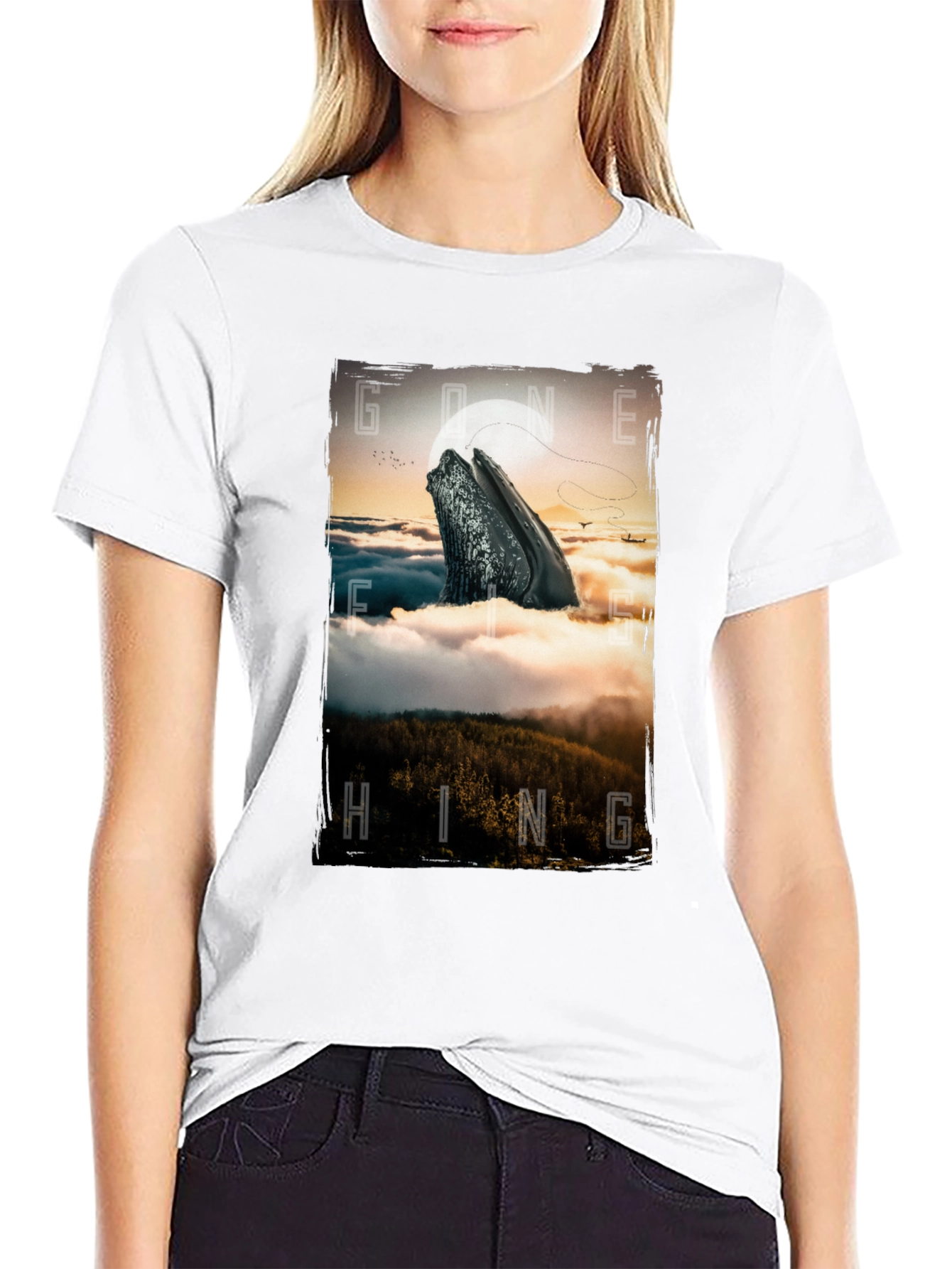Gone Hiking Whale Graphic Tee - Black Cotton T-Shirt