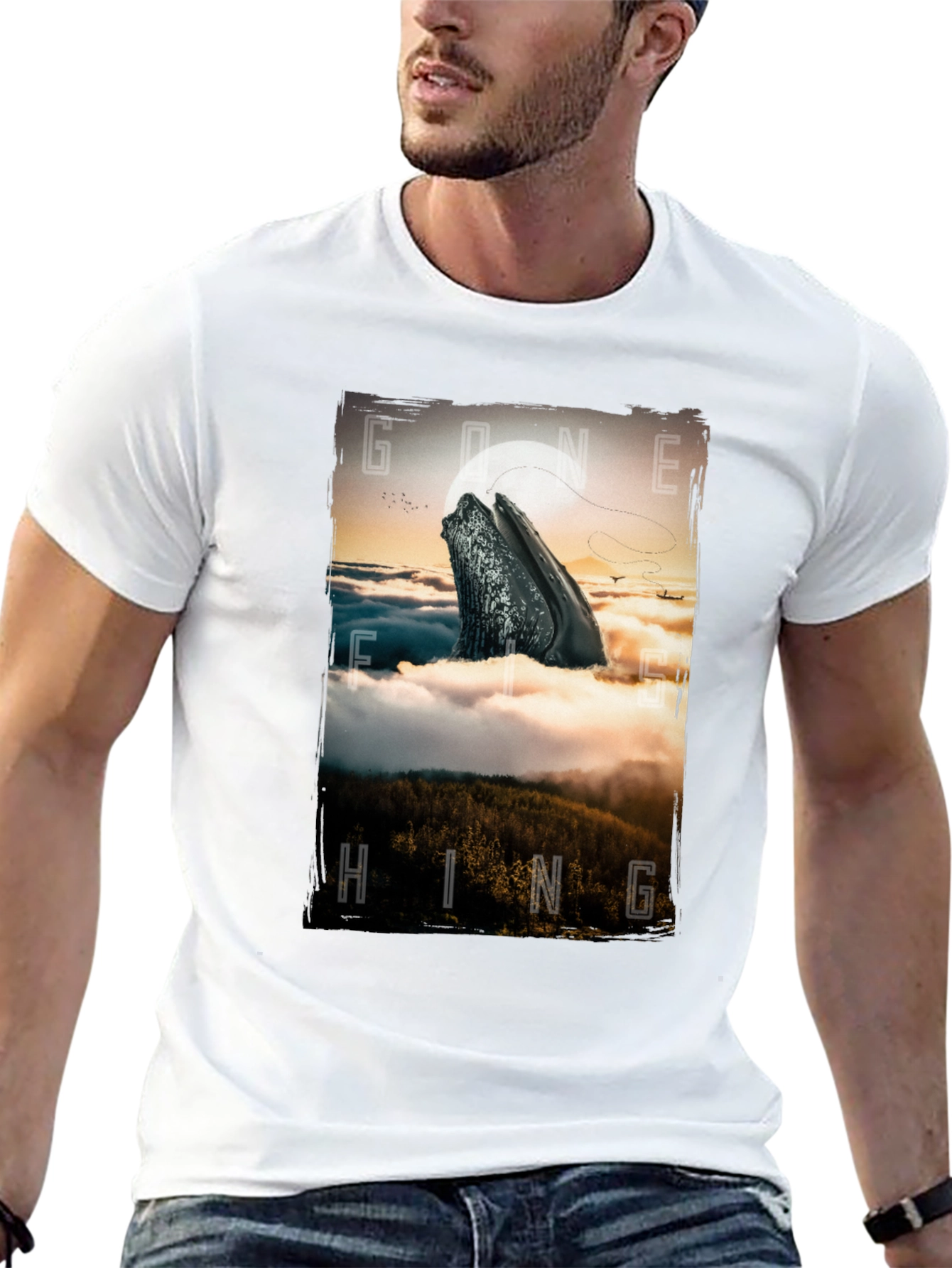 Gone Hiking Whale Graphic Tee - Black Cotton T-Shirt