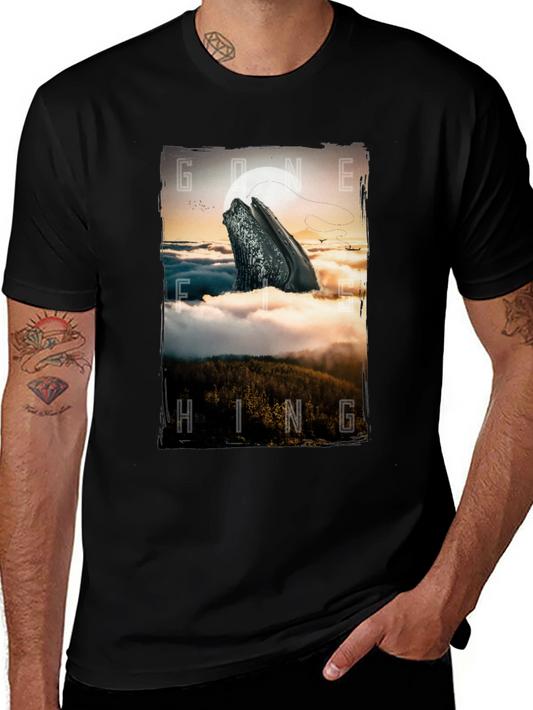 Gone Hiking Whale Graphic Tee - Black Cotton T-Shirt