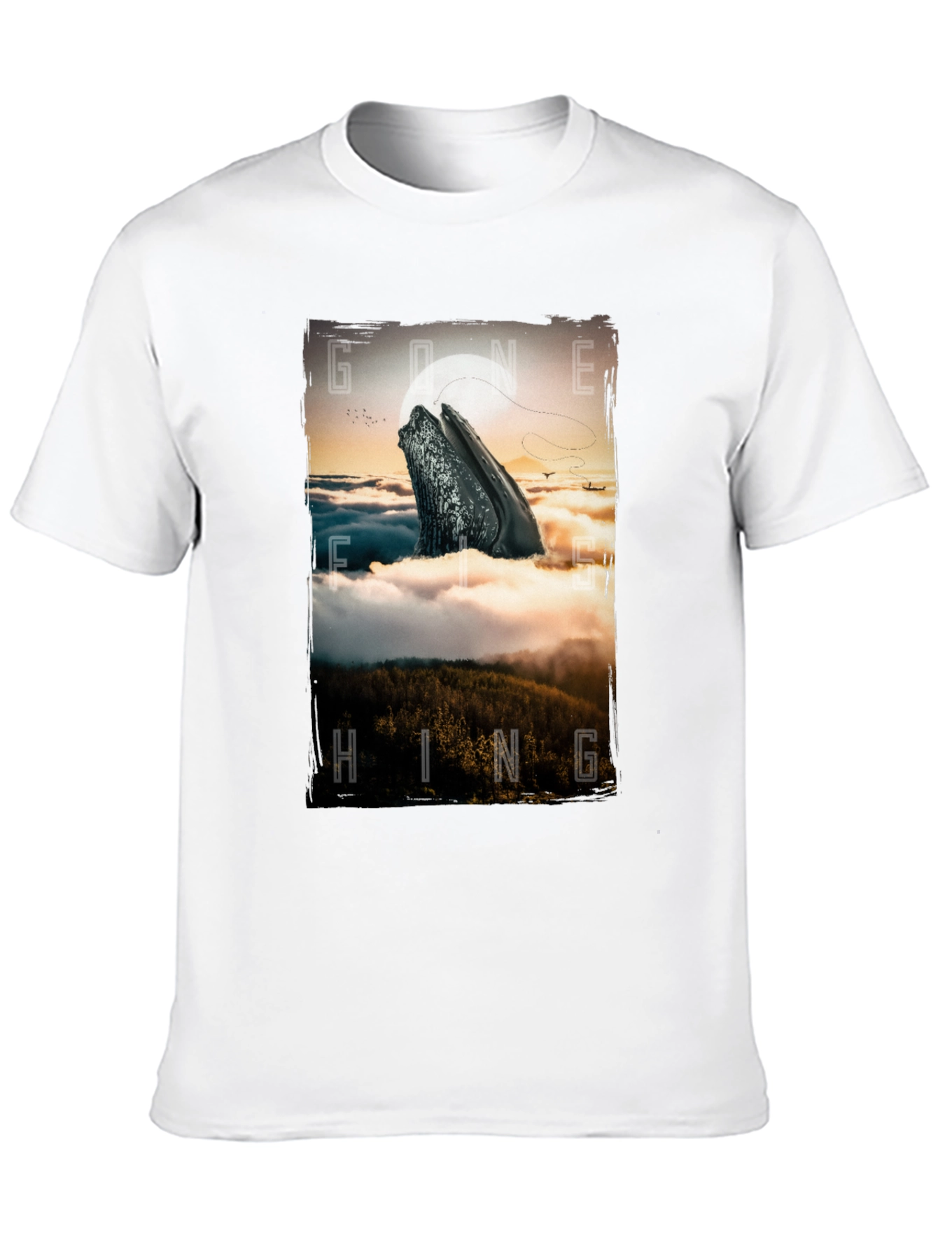 Gone Hiking Whale Graphic Tee - Black Cotton T-Shirt