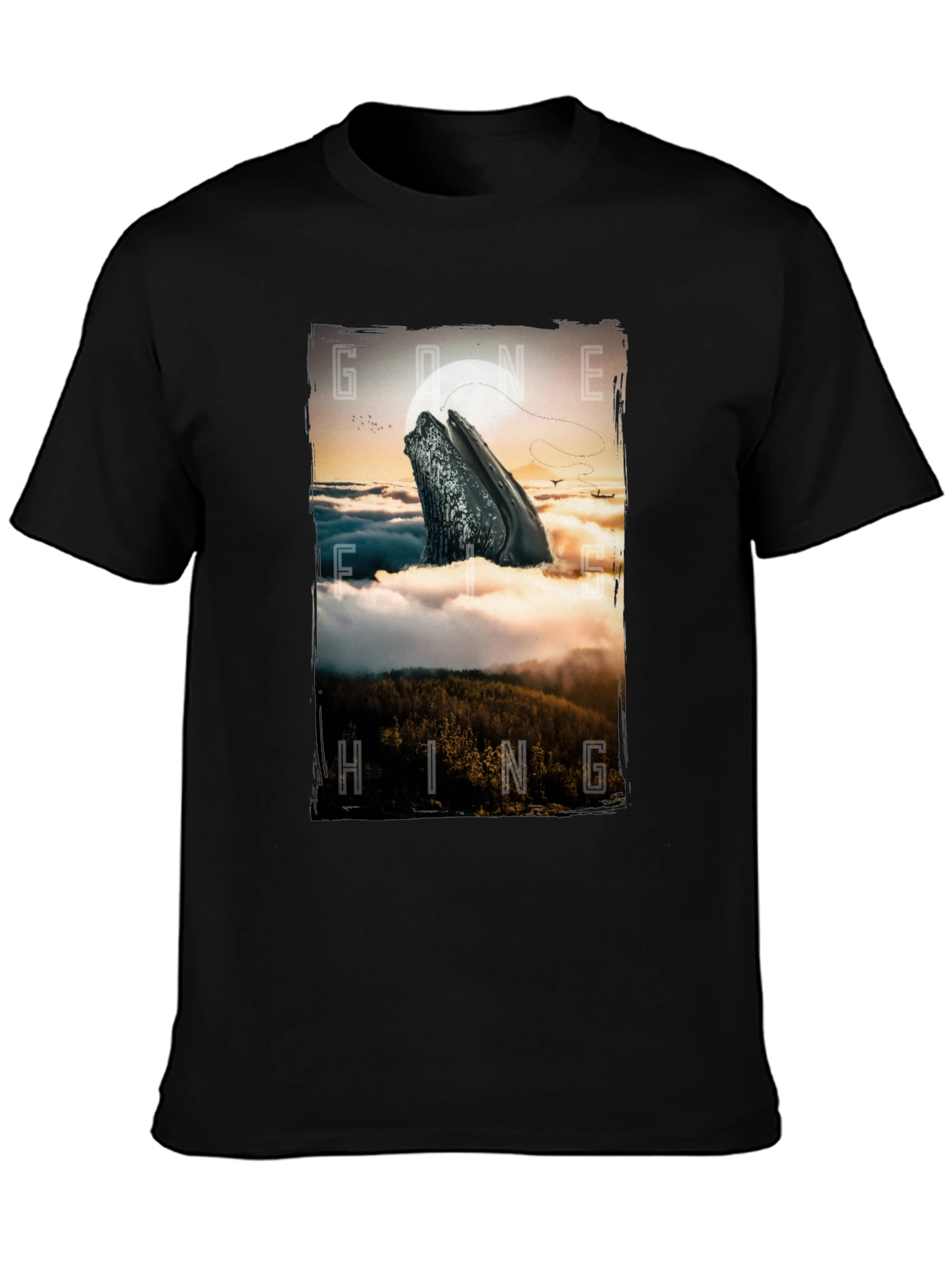 Gone Hiking Whale Graphic Tee - Black Cotton T-Shirt