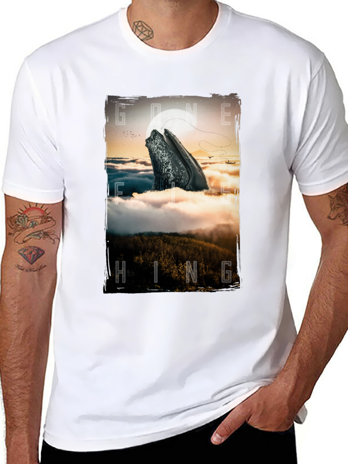 Gone Hiking Whale Graphic Tee - Black Cotton T-Shirt