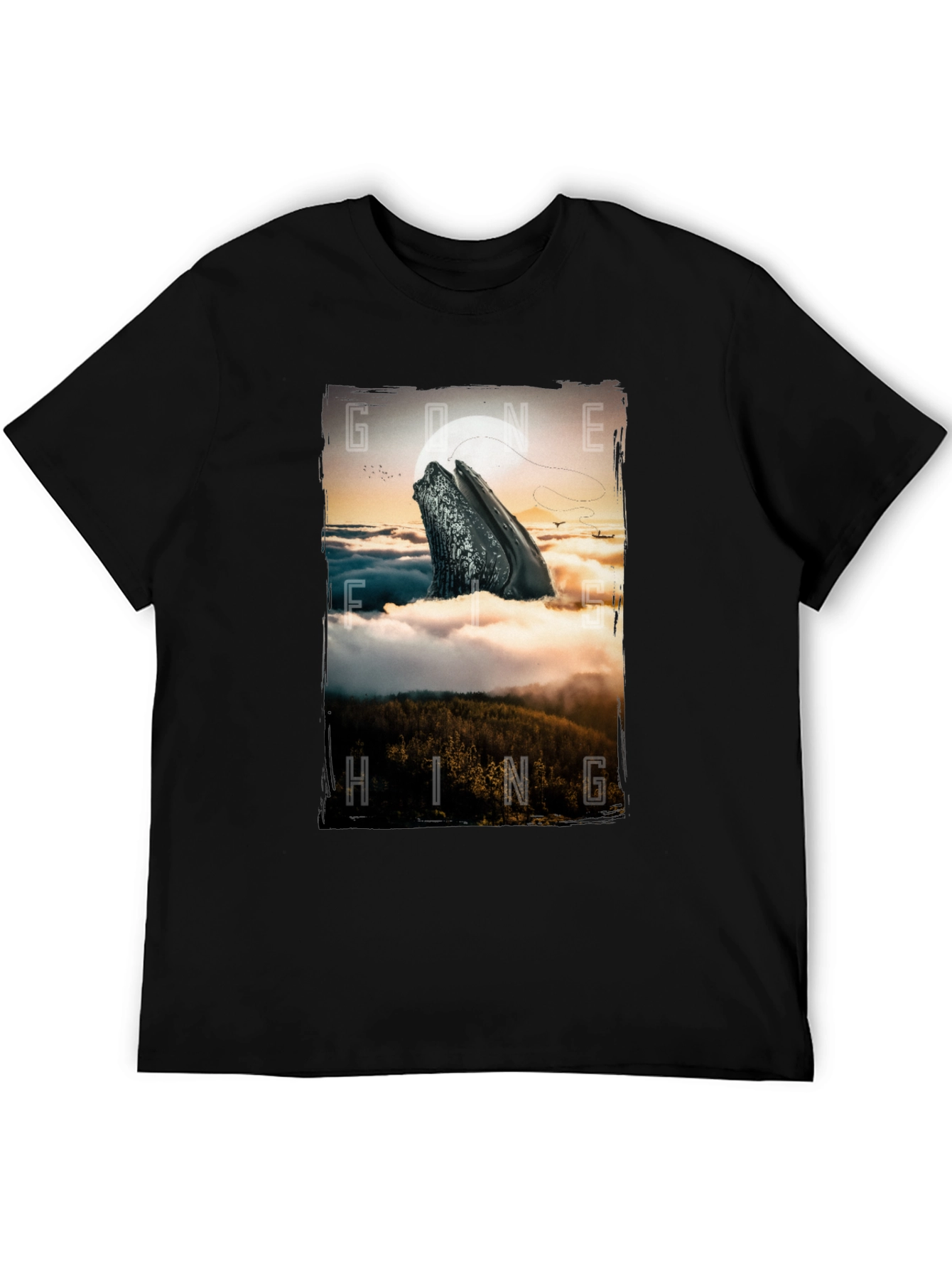 Gone Hiking Whale Graphic Tee - Black Cotton T-Shirt