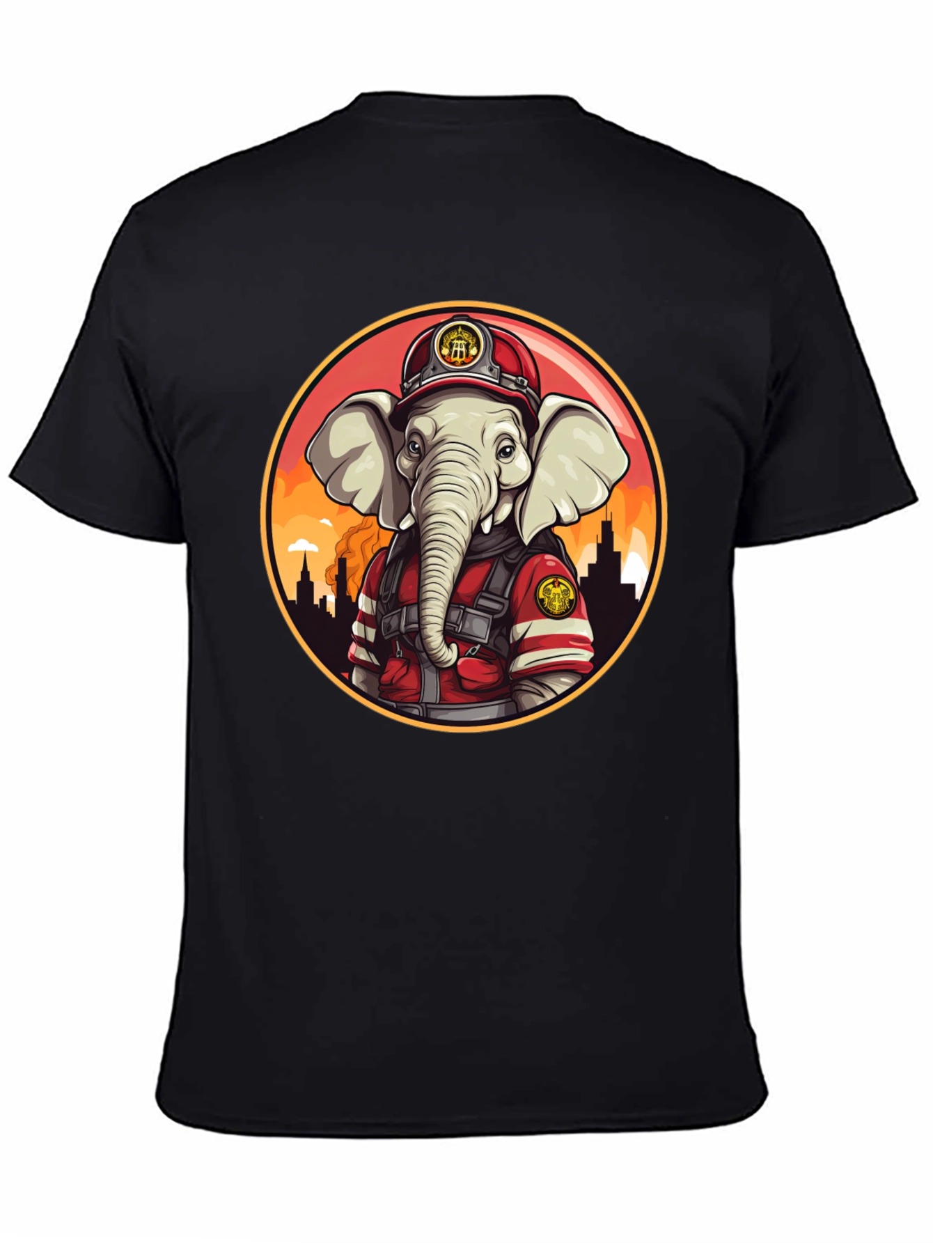 Elephant Firefighter T-Shirt - Cartoon Style
