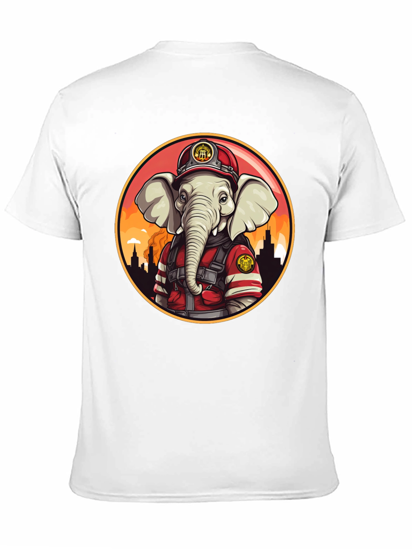 Elephant Firefighter T-Shirt - Cartoon Style