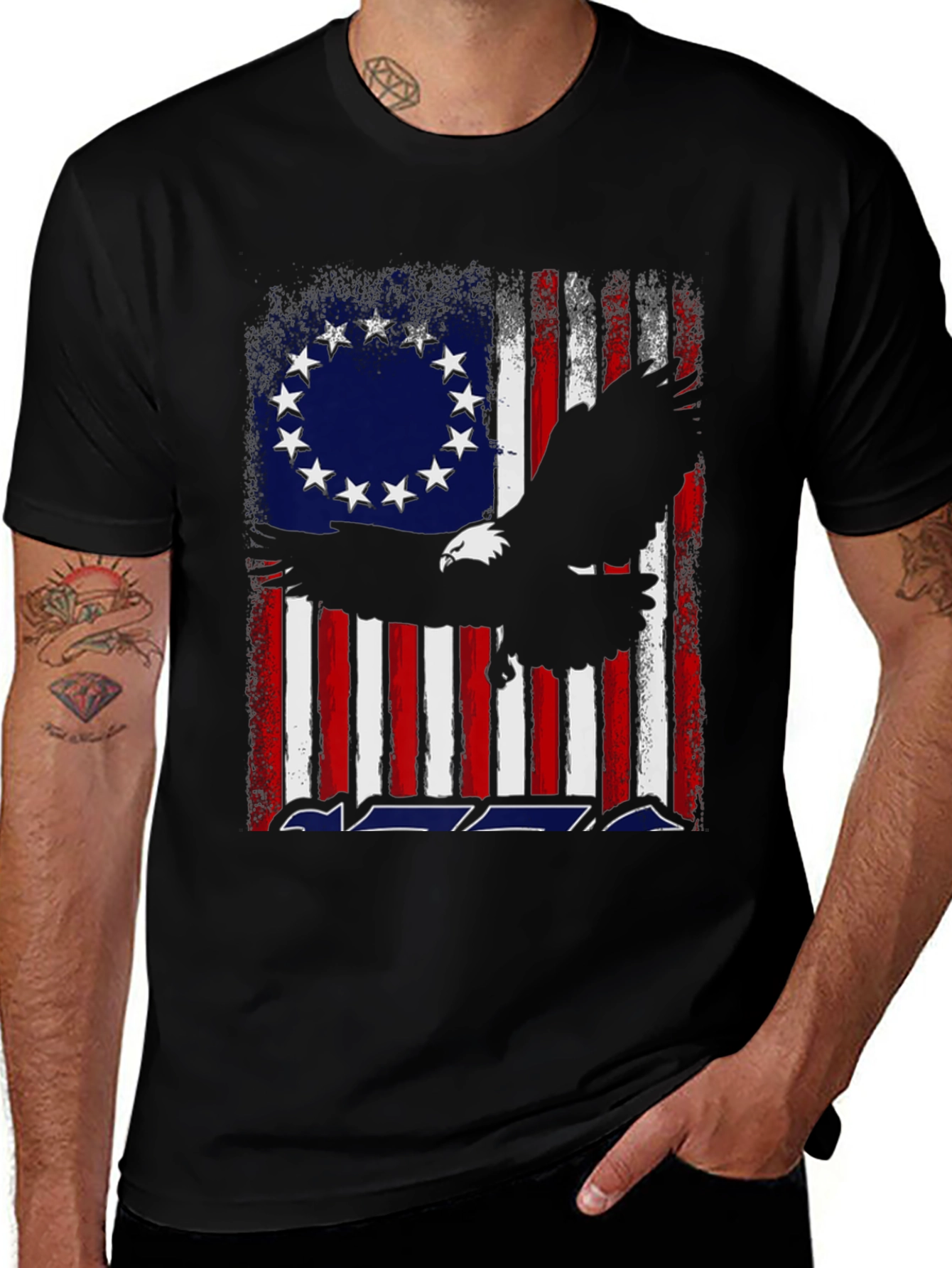 Patriotic Eagle & Betsy Ross Flag Graphic T-Shirt
