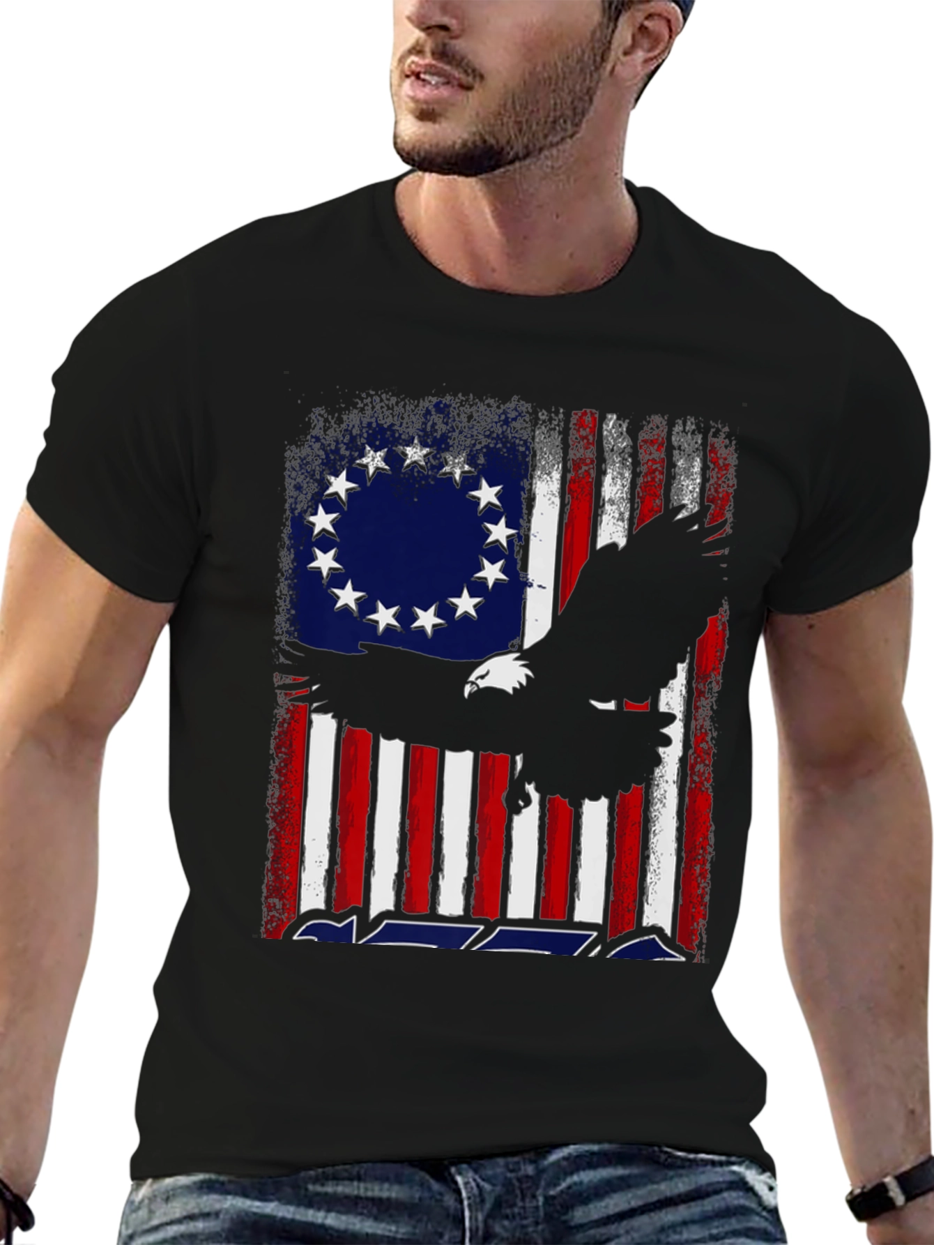 Patriotic Eagle & Betsy Ross Flag Graphic T-Shirt