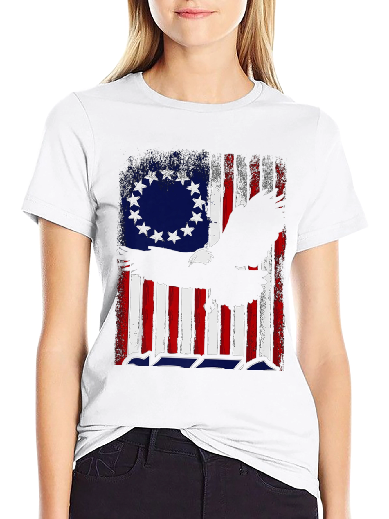 Patriotic Eagle & Betsy Ross Flag Graphic T-Shirt