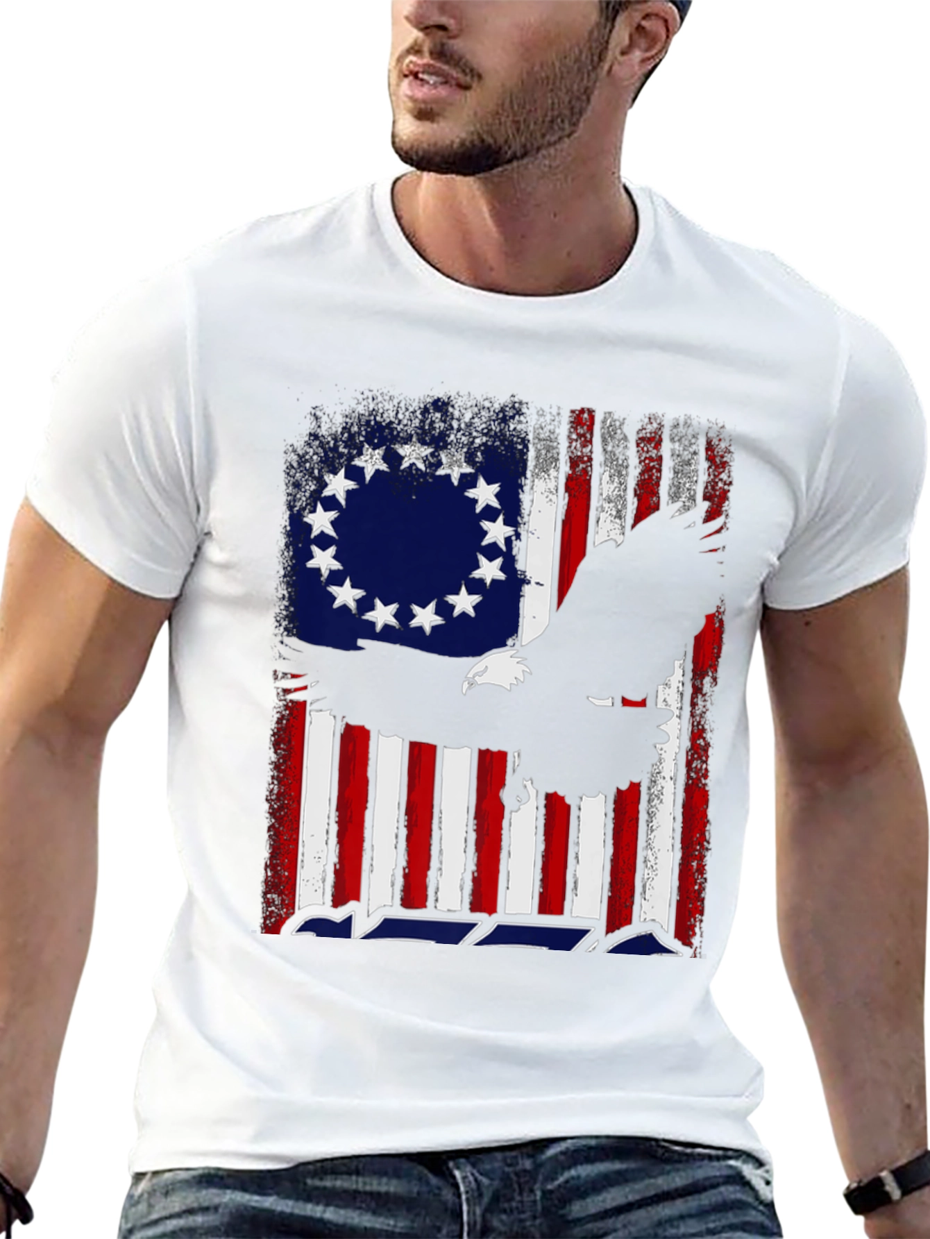 Patriotic Eagle & Betsy Ross Flag Graphic T-Shirt