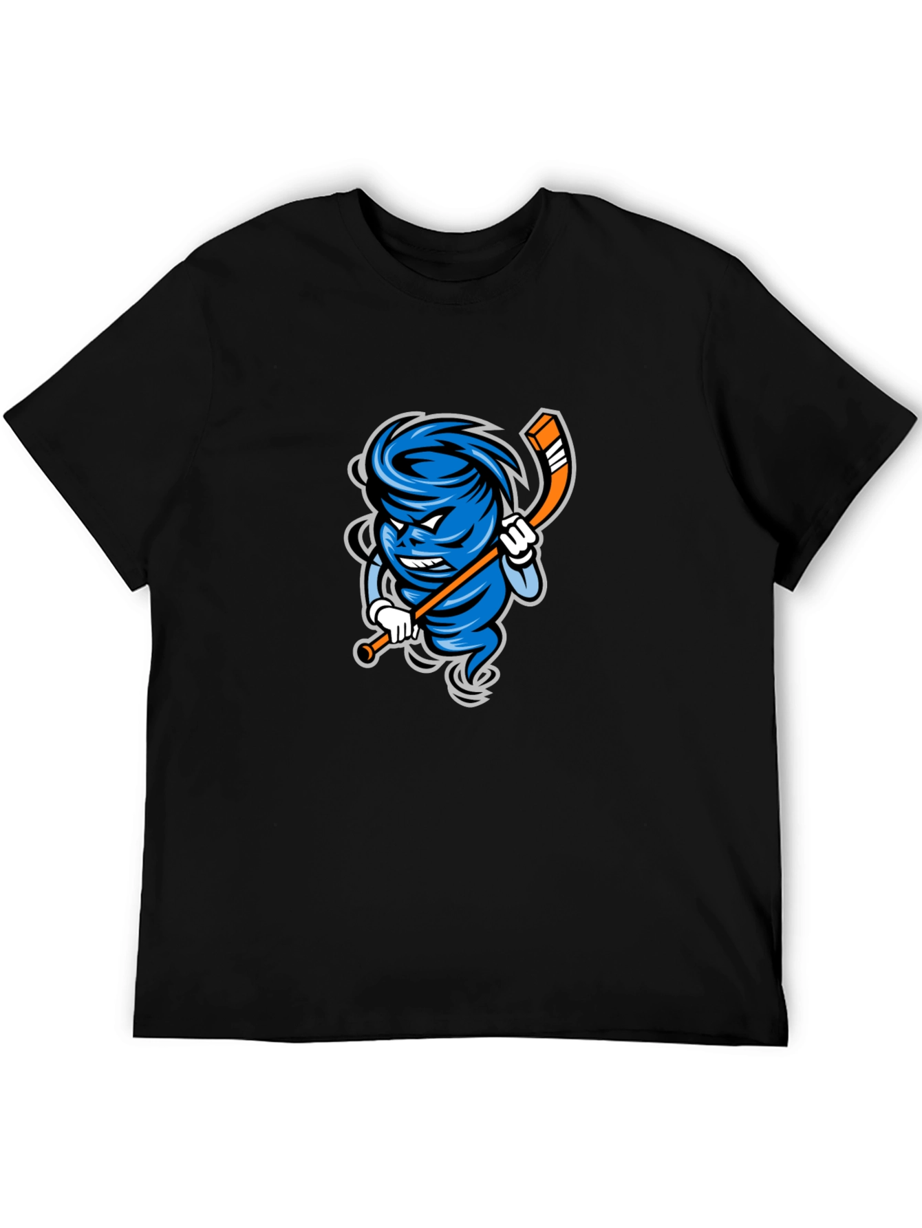 Mens Black Cartoon Hurricane Hockey T-Shirt