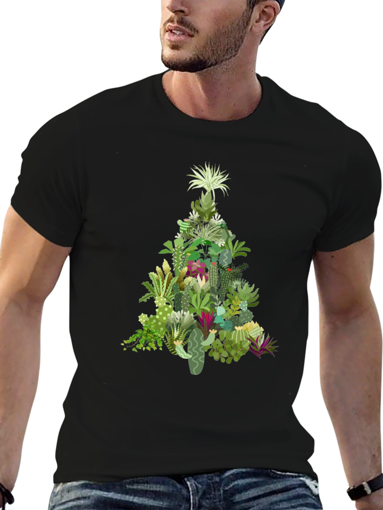 Cactus Christmas Tree Graphic T-Shirt