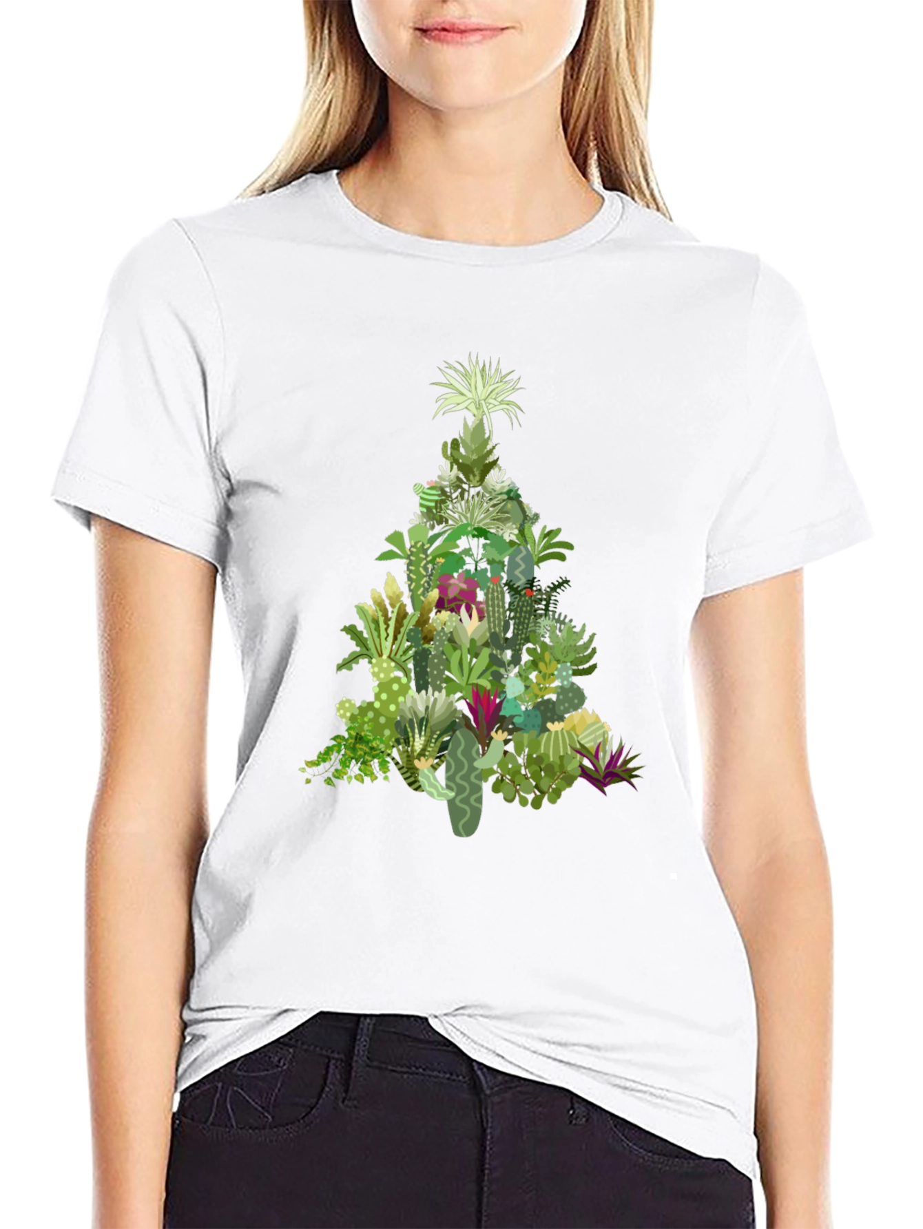 Cactus Christmas Tree Graphic T-Shirt