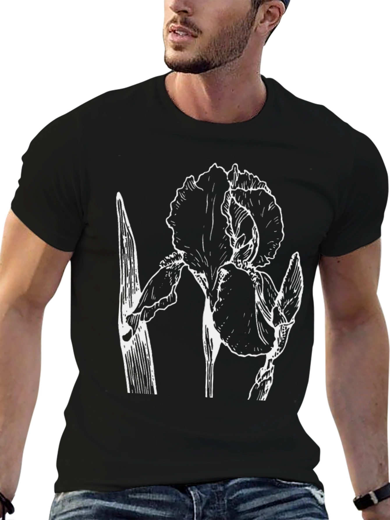 Floral Graphic Print Black Crew Neck T-Shirt