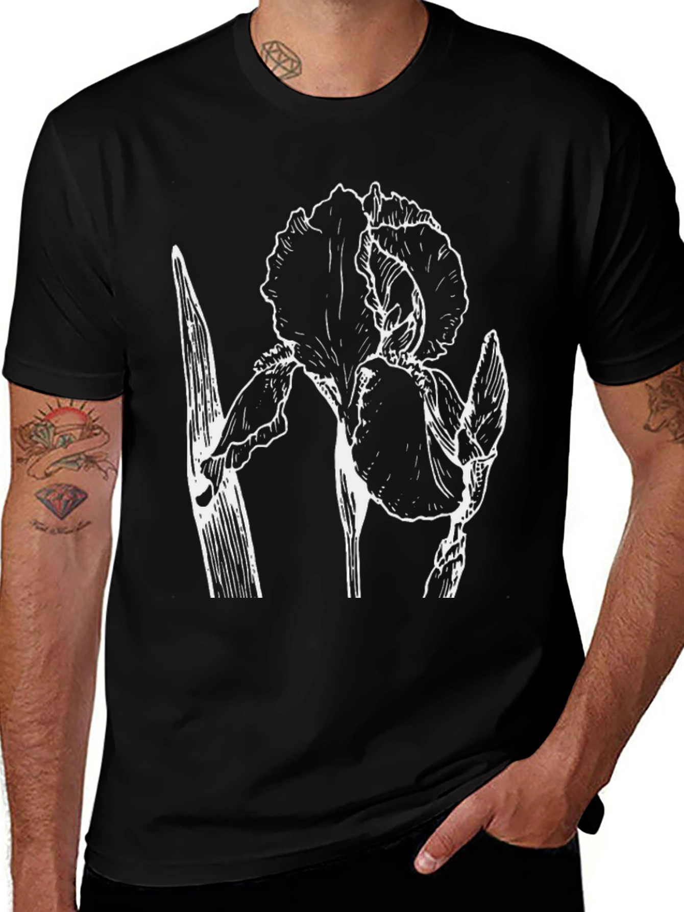 Floral Graphic Print Black Crew Neck T-Shirt