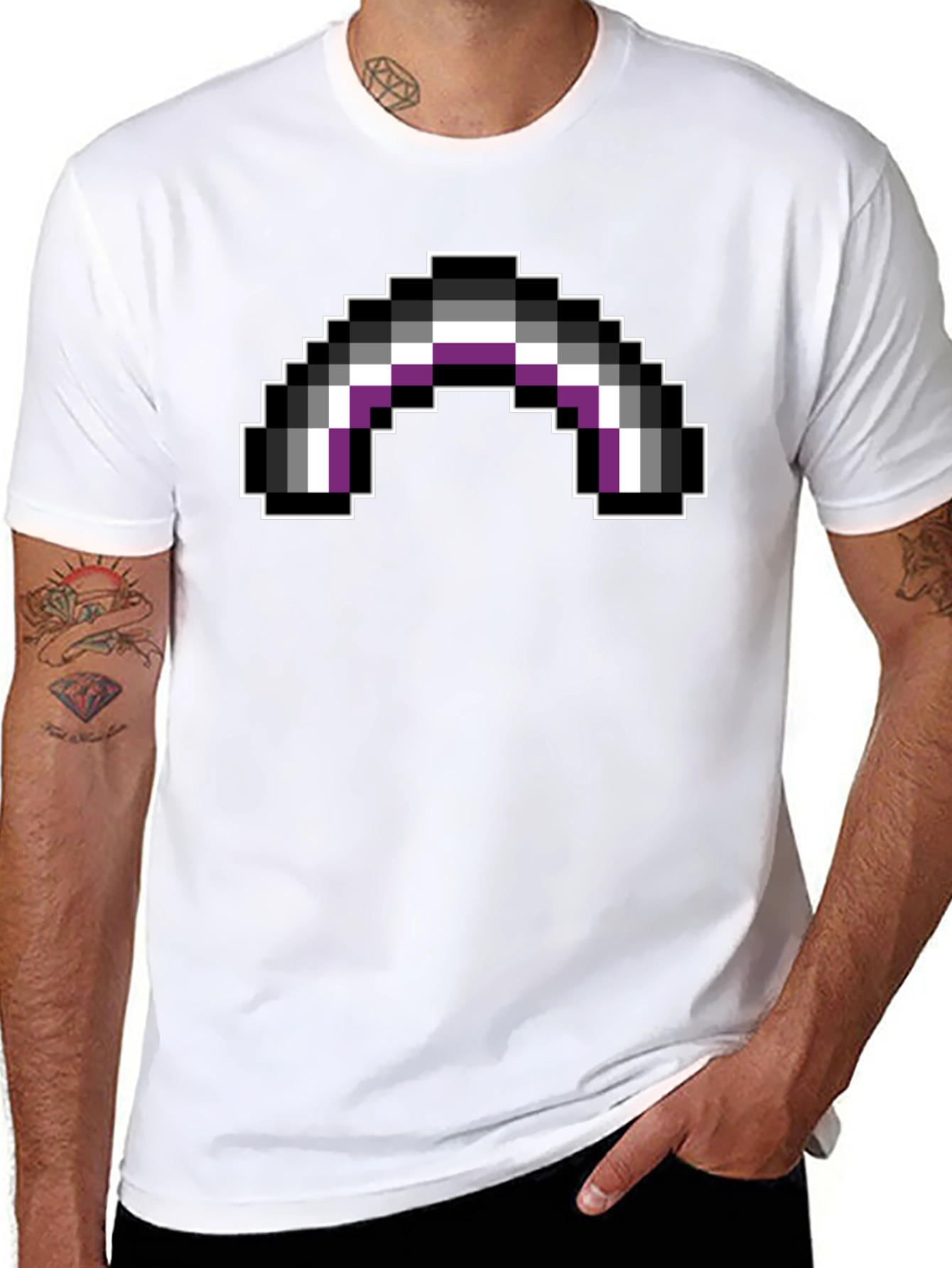 Asexual Pride Flag Pixel Art Black T-Shirt