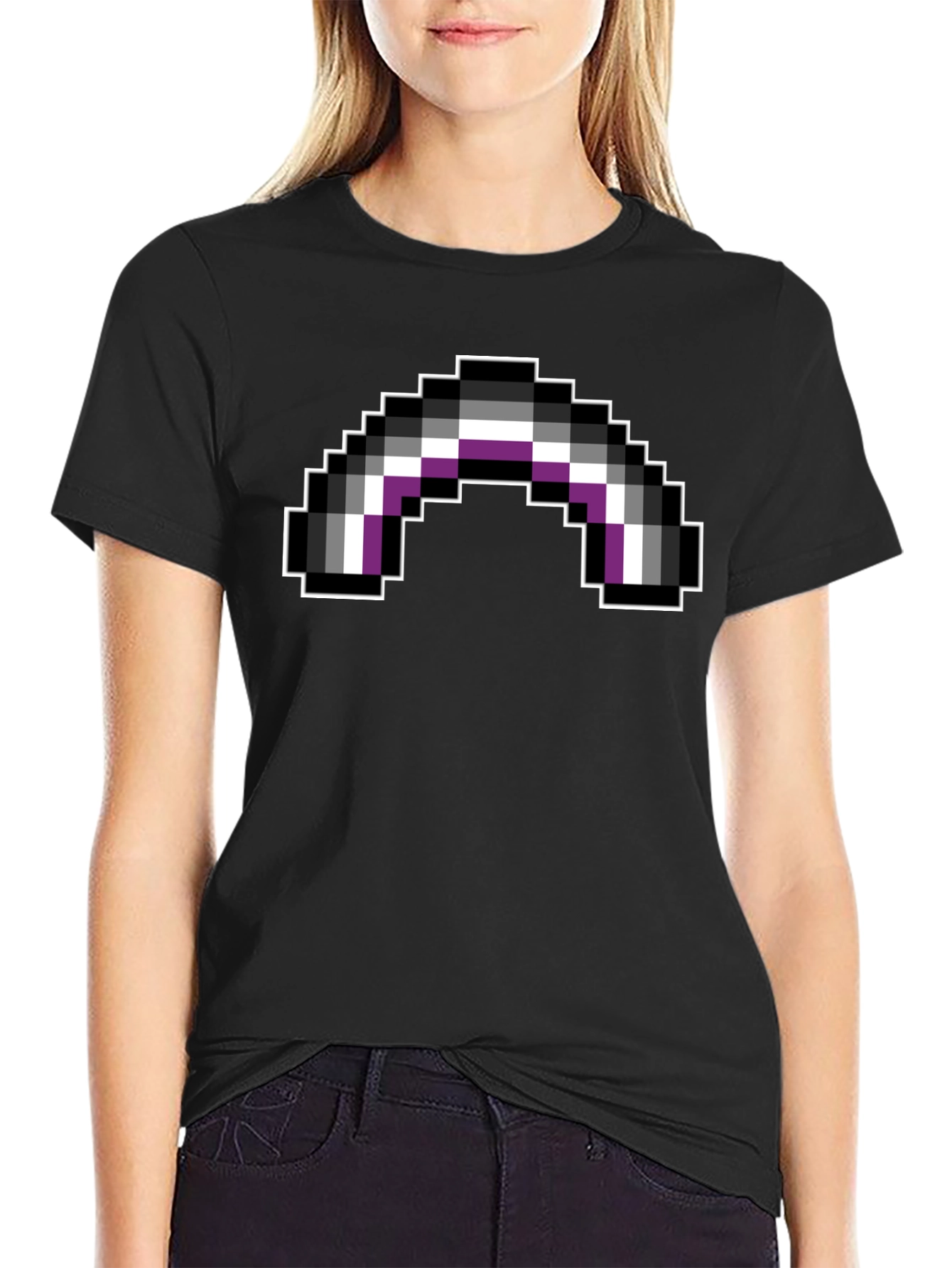 Asexual Pride Flag Pixel Art Black T-Shirt