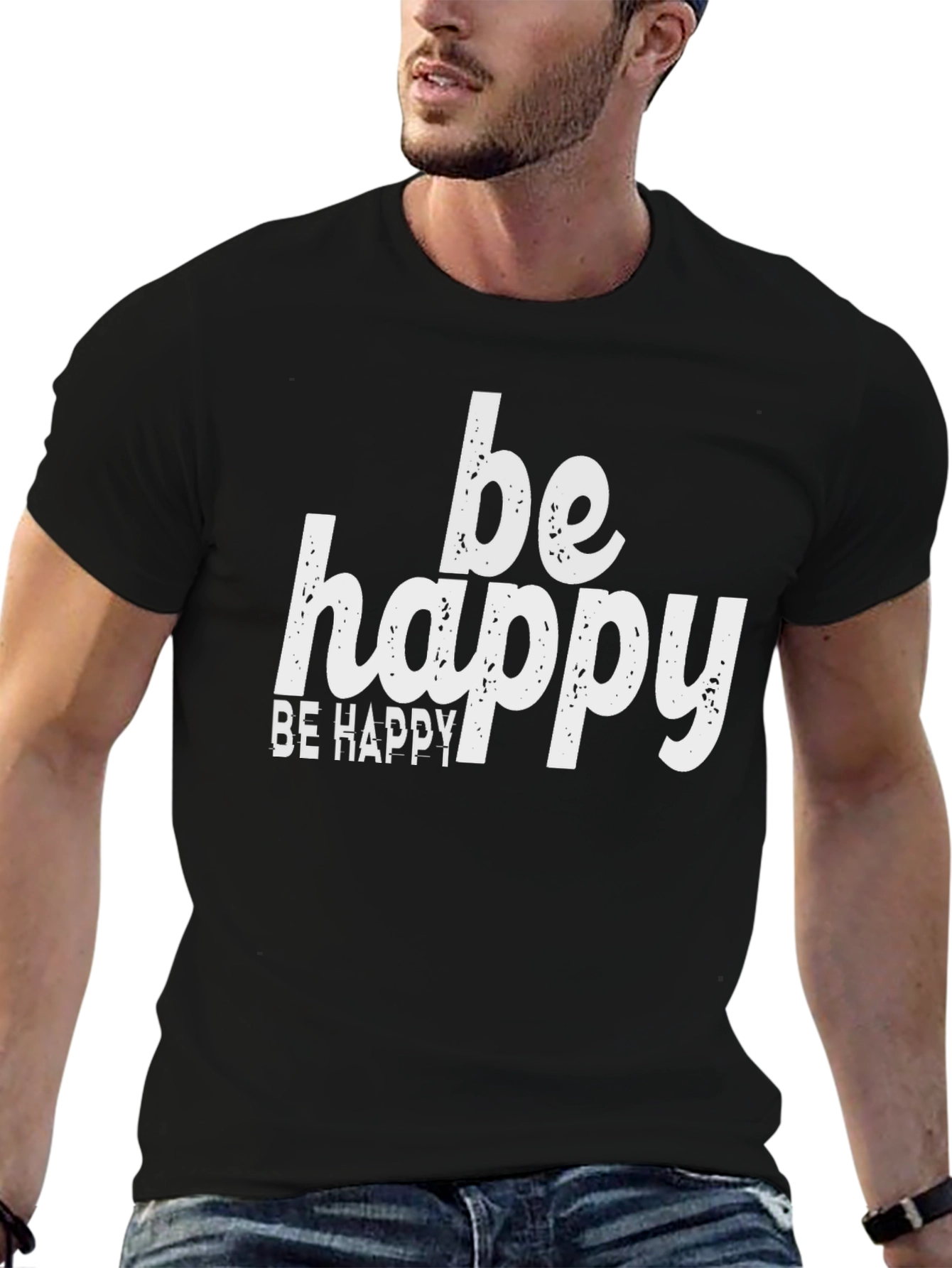 Be Happy Graphic Tee - Black Cotton Comfort