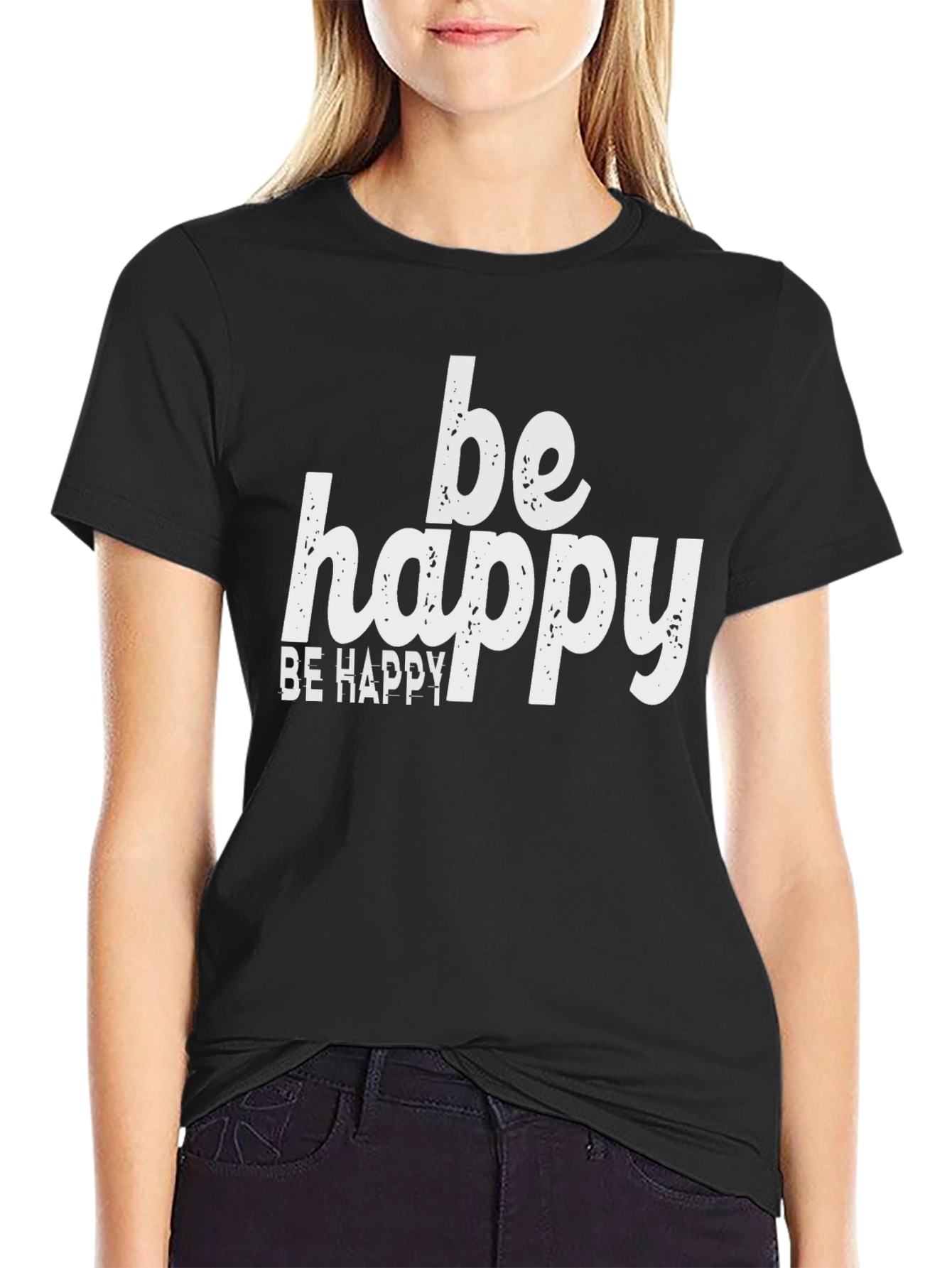 Be Happy Graphic Tee - Black Cotton Comfort