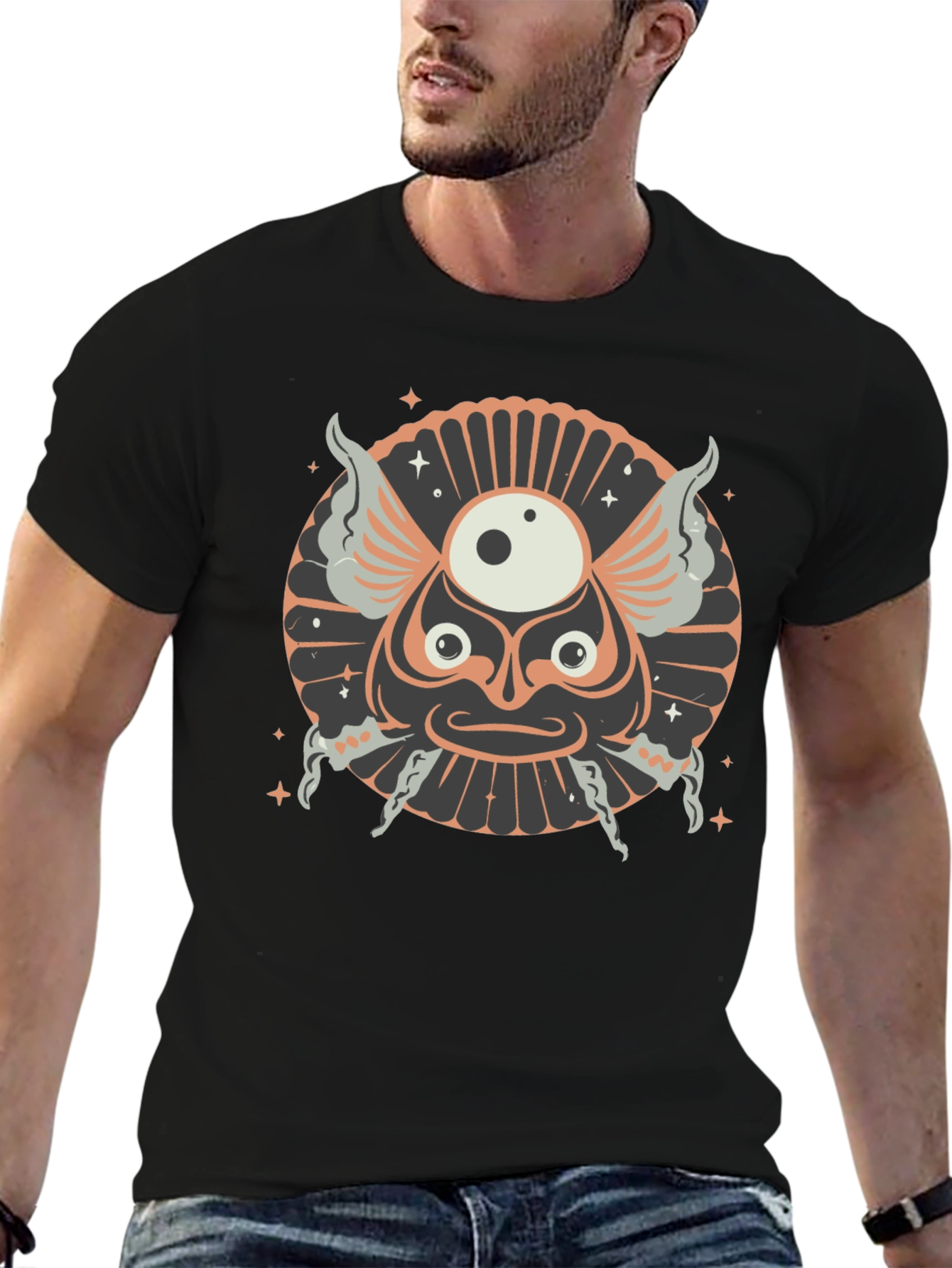 Unique Graphic Print Black Cotton T-Shirt