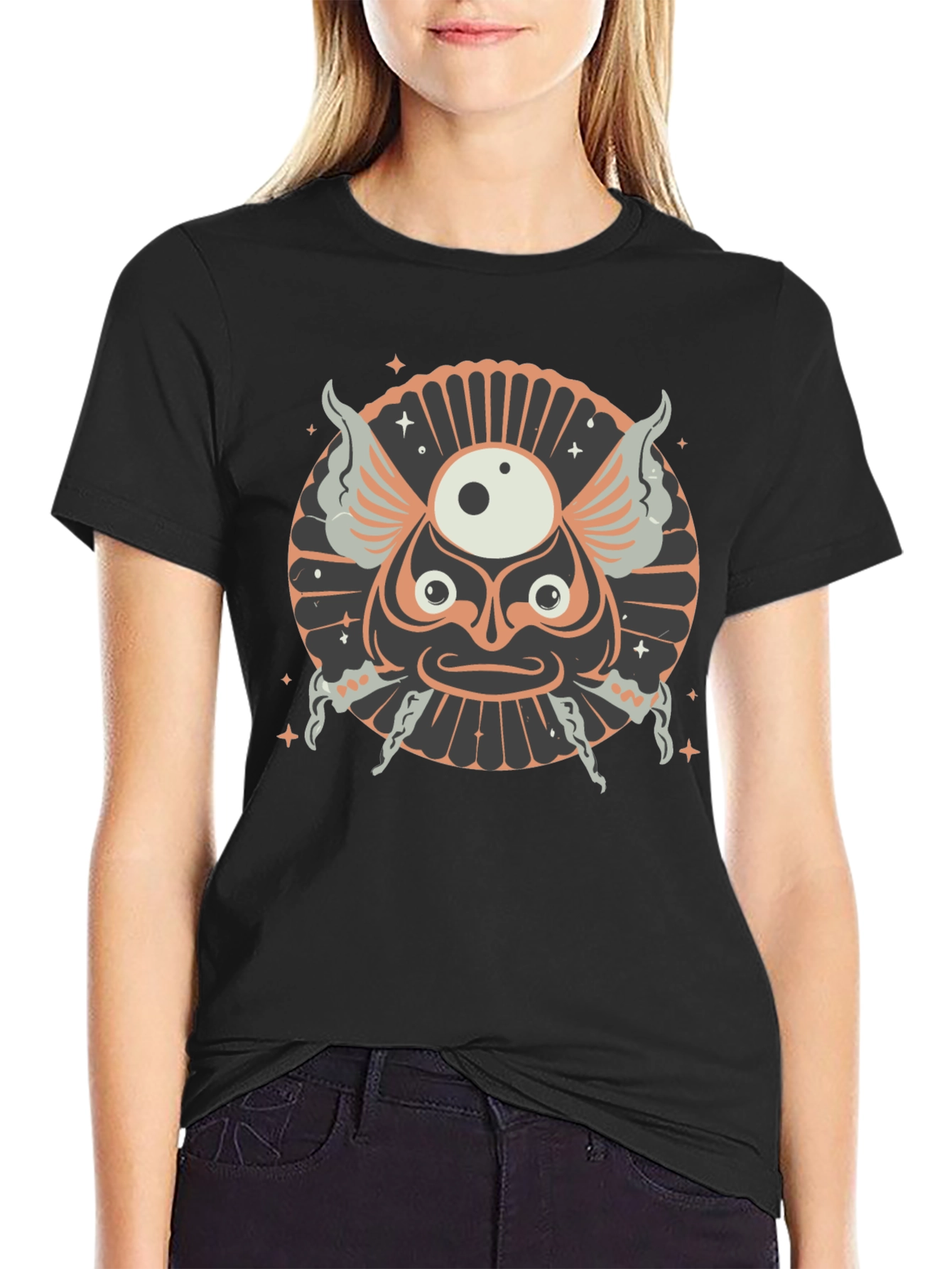 Unique Graphic Print Black Cotton T-Shirt