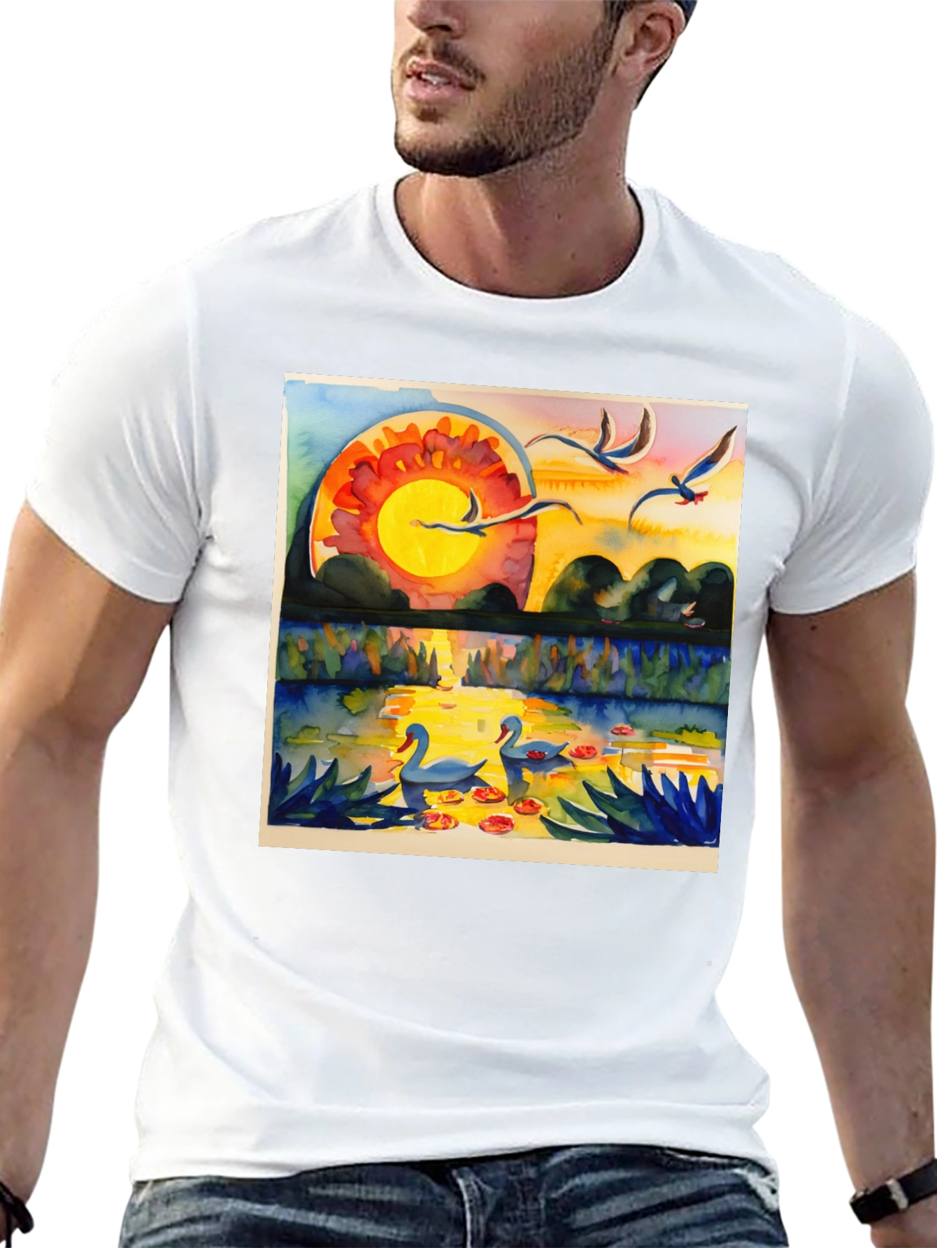 Sunset Swans Graphic Tee