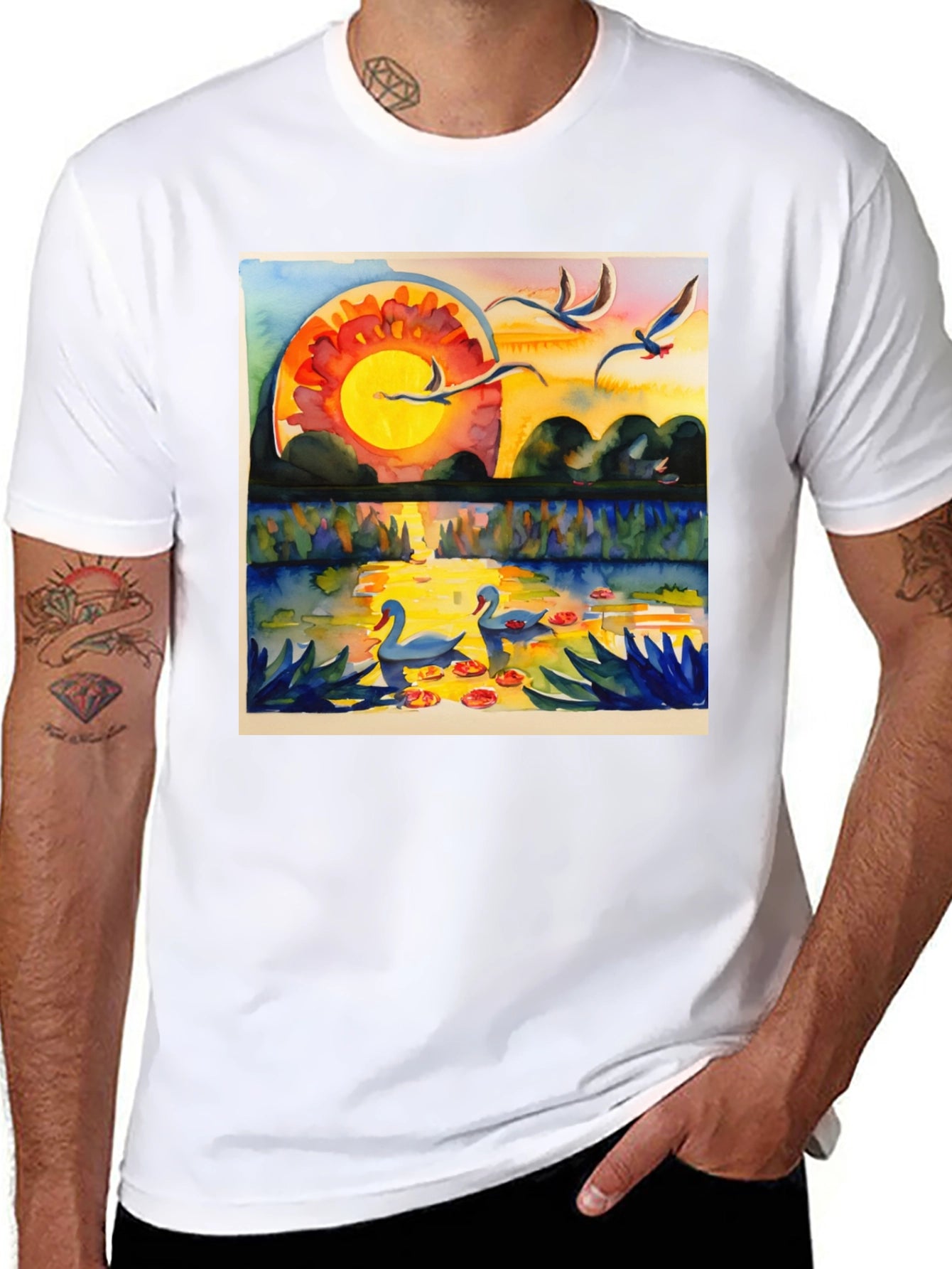 Sunset Swans Graphic Tee