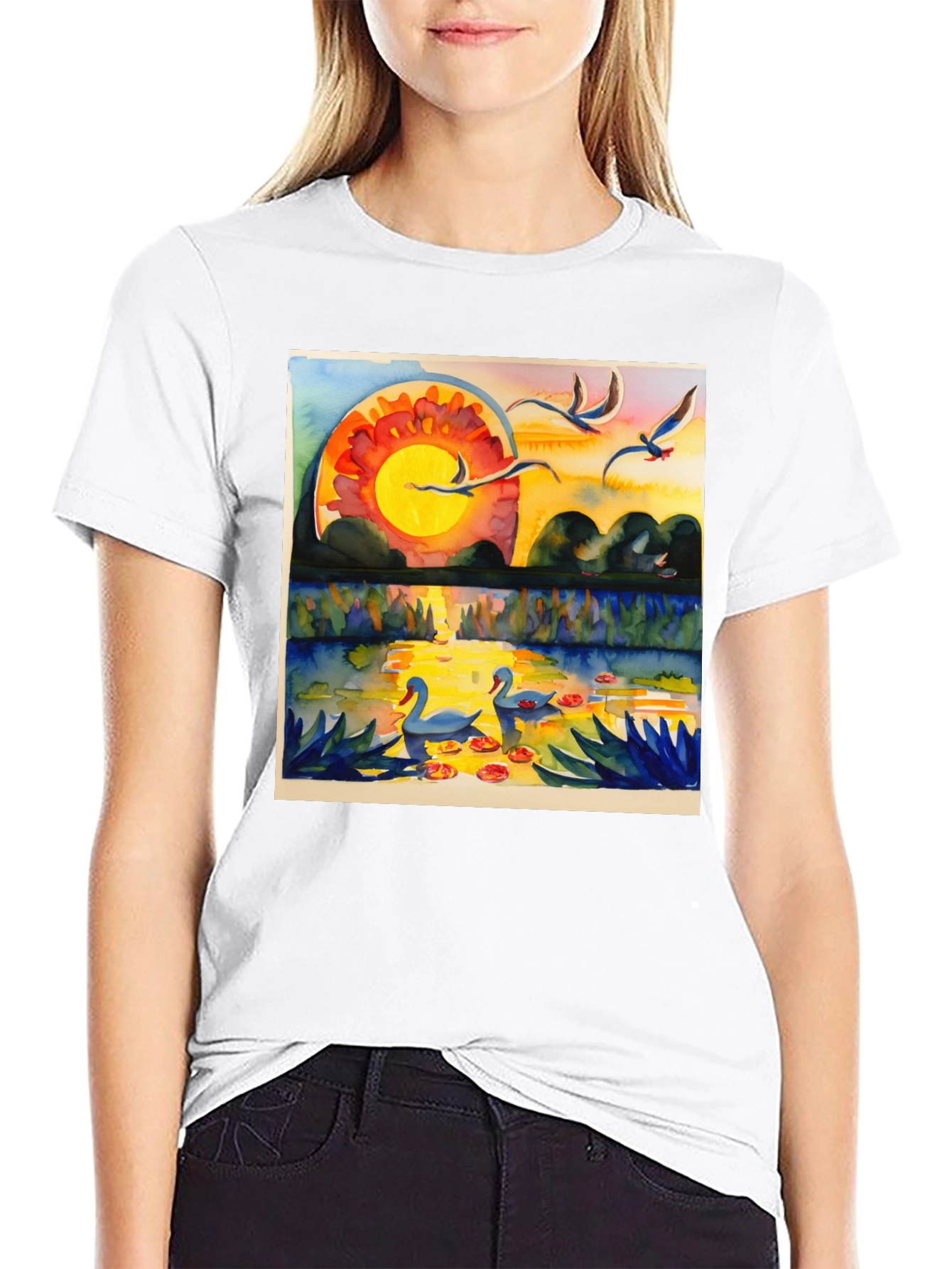 Sunset Swans Graphic Tee