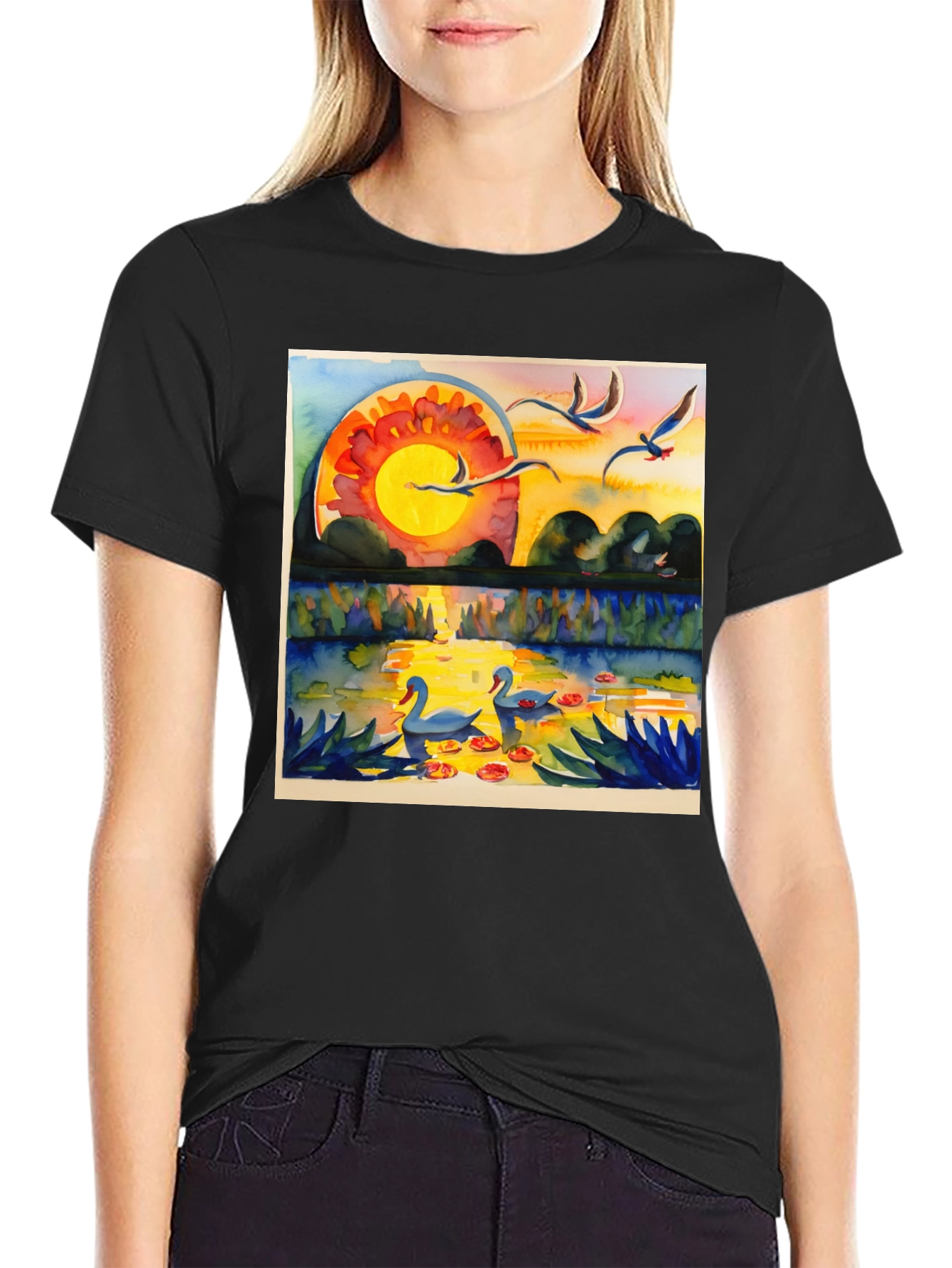 Sunset Swans Graphic Tee