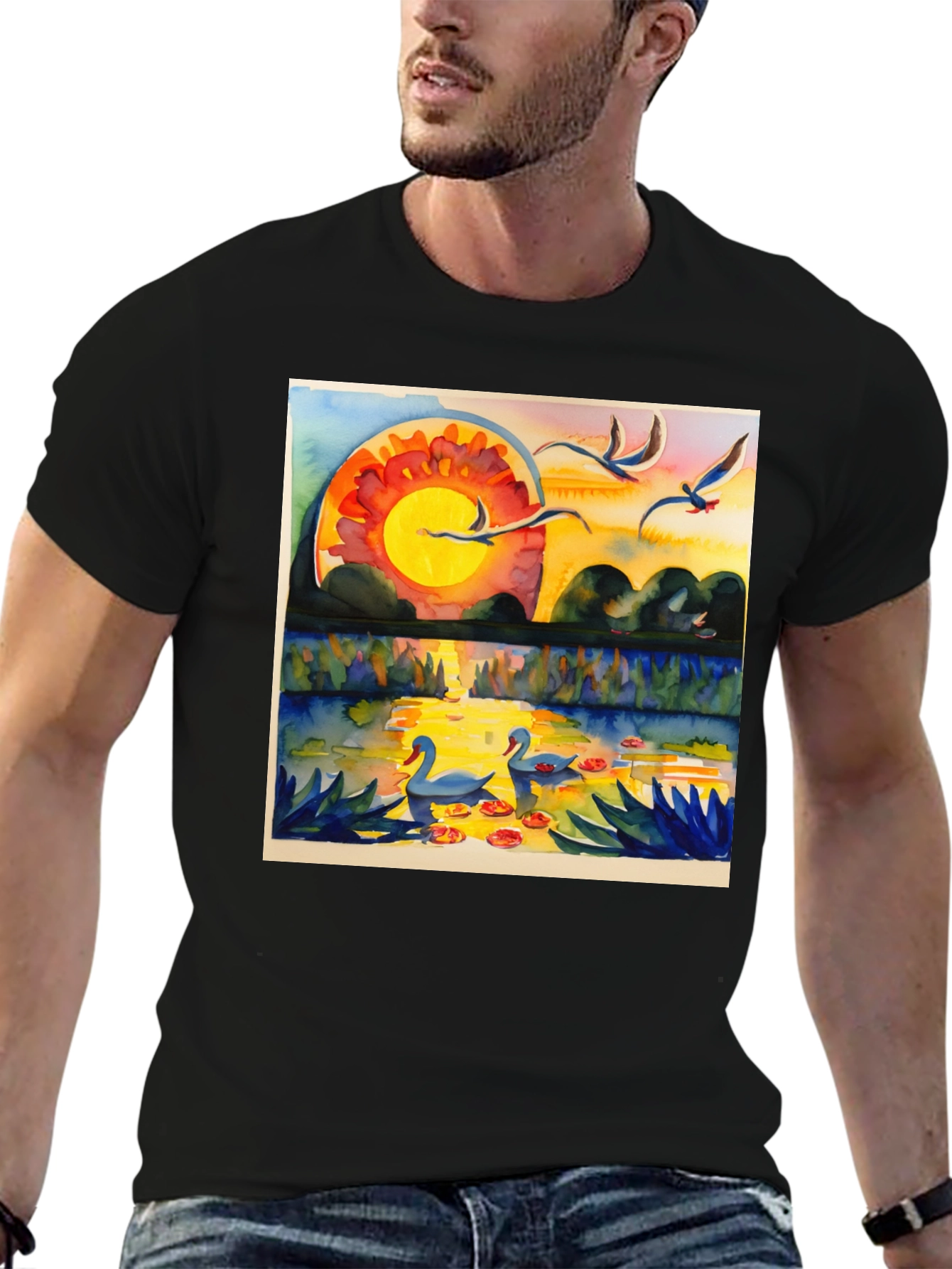 Sunset Swans Graphic Tee