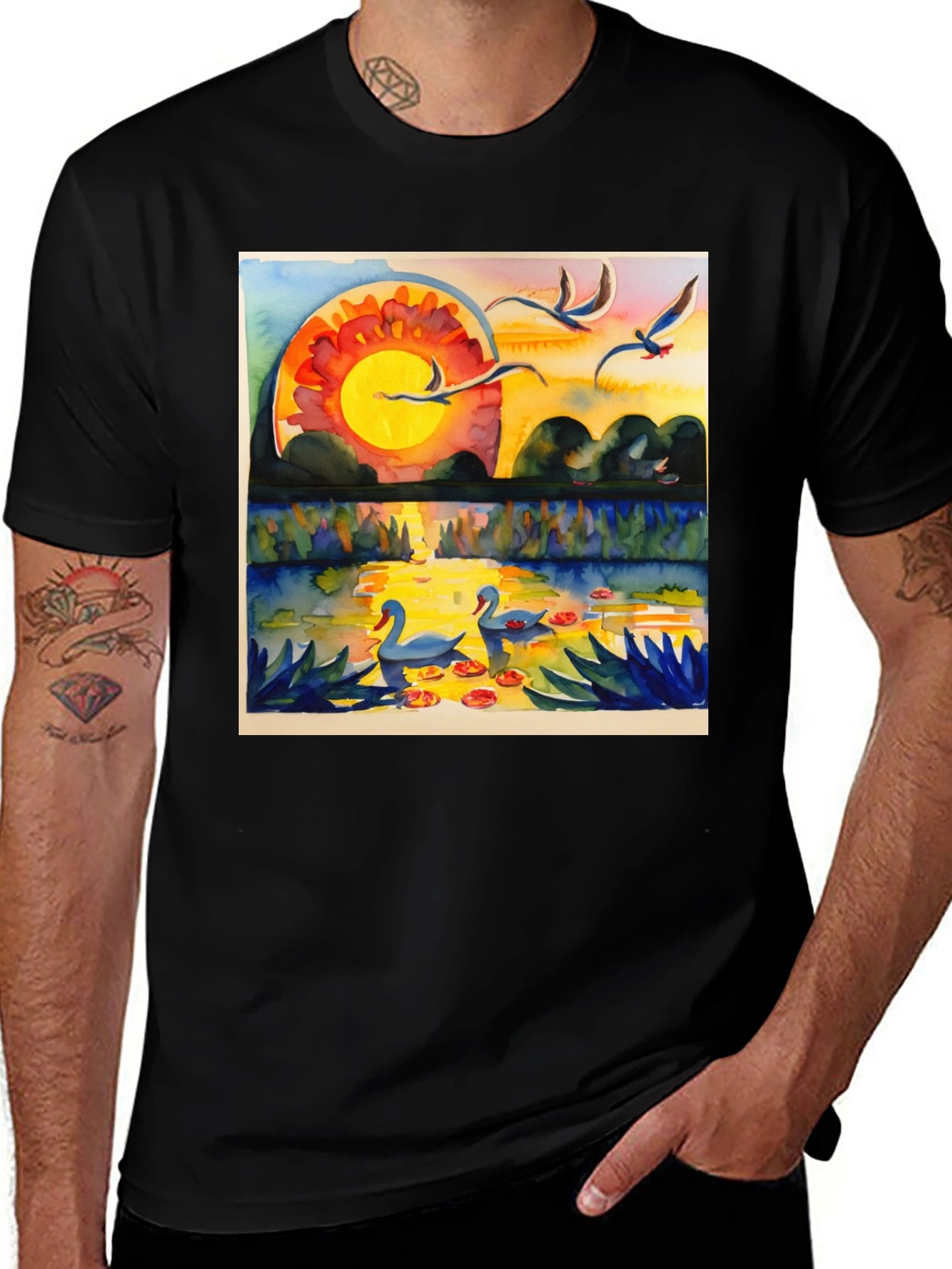 Sunset Swans Graphic Tee