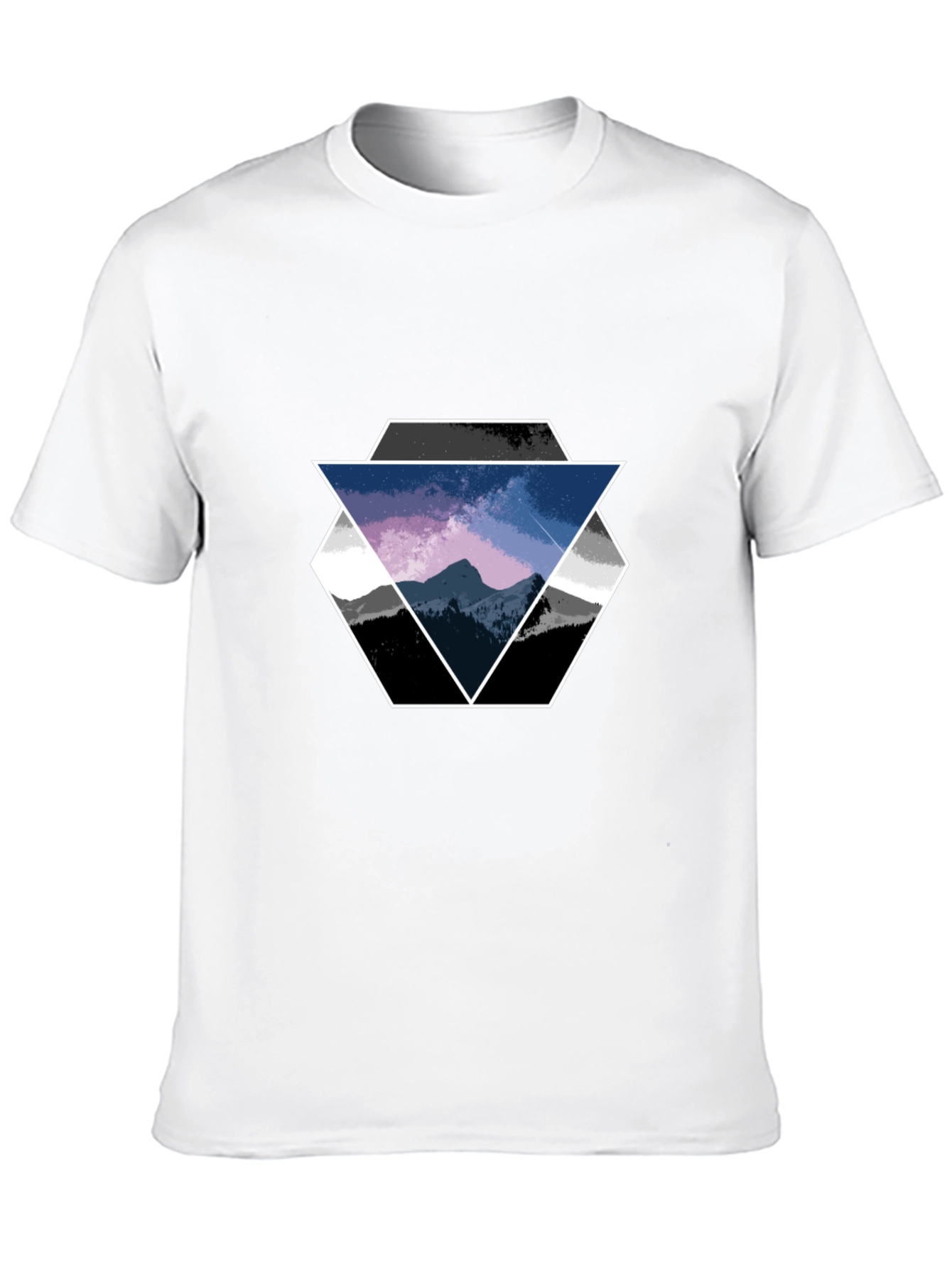 Geometric Mountain Scene Graphic Tee - Black
